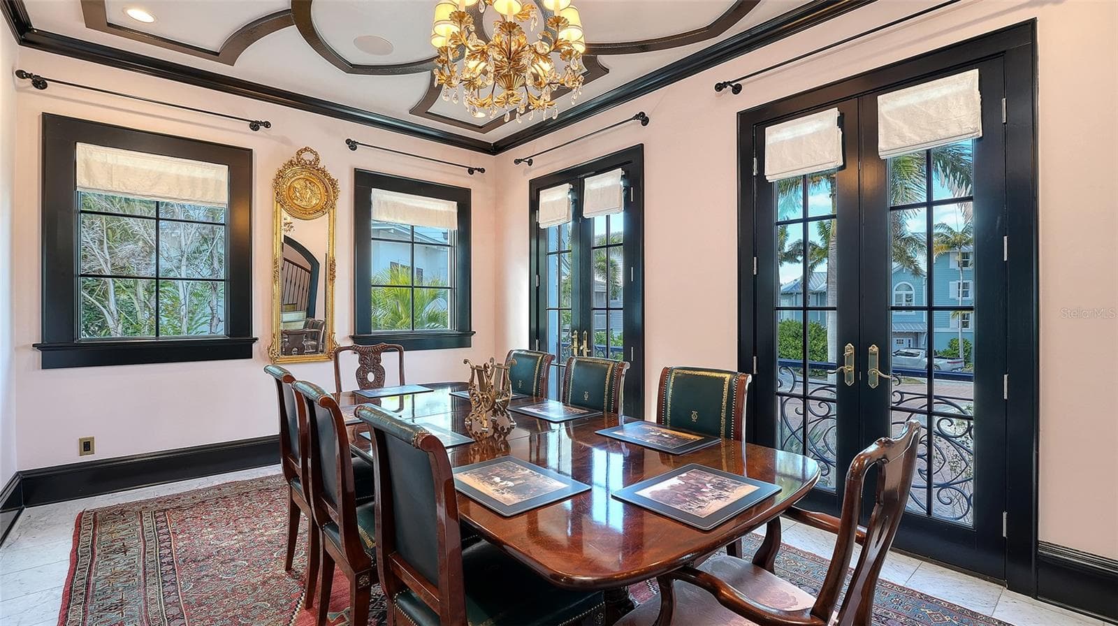 Formal dining room with ornate coffered ceiling - 513 VILLA ROSA WAY, ANNA MARIA