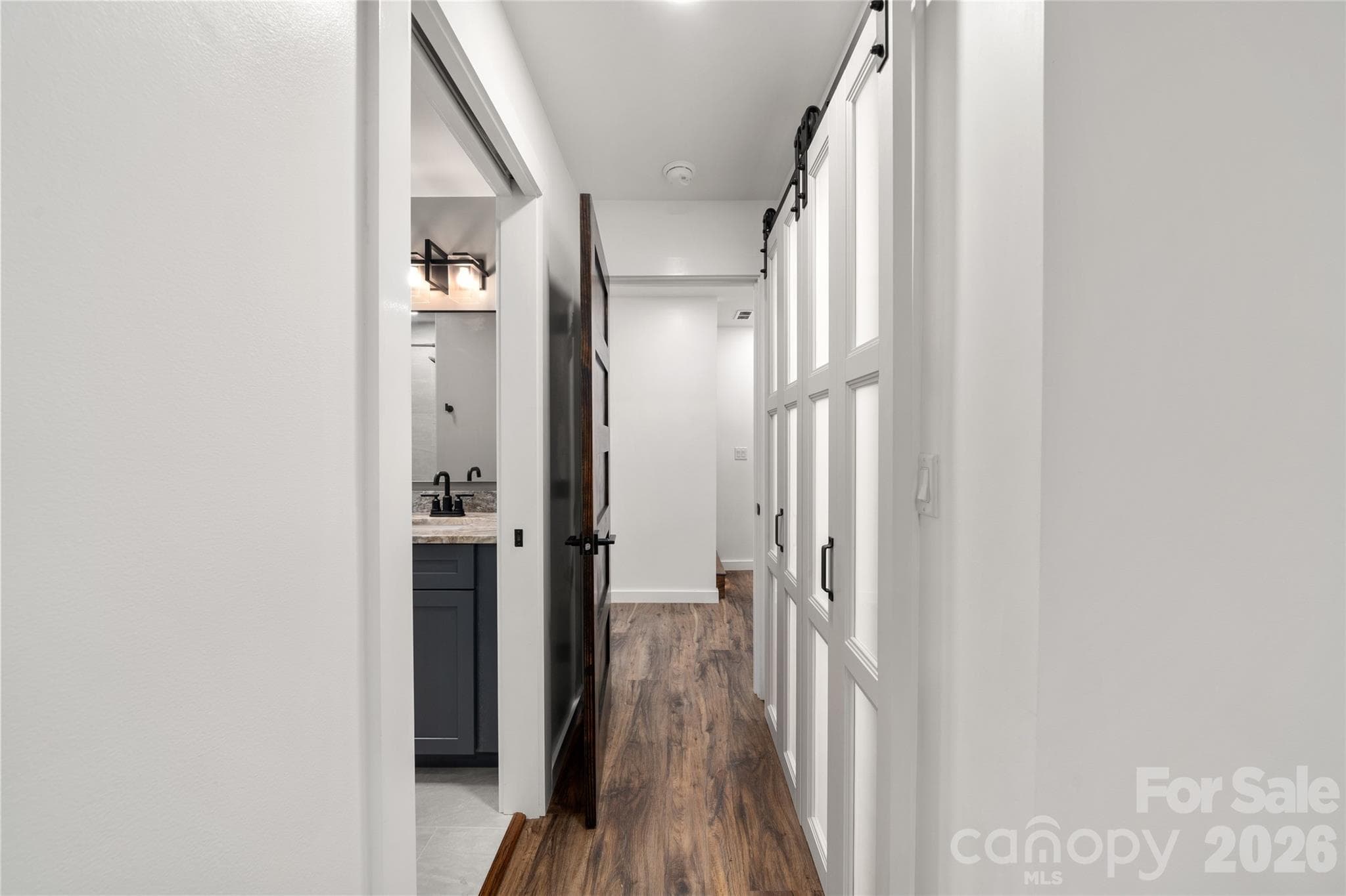 Downstairs hallway with new flooring, lighting and doors - Waynesville