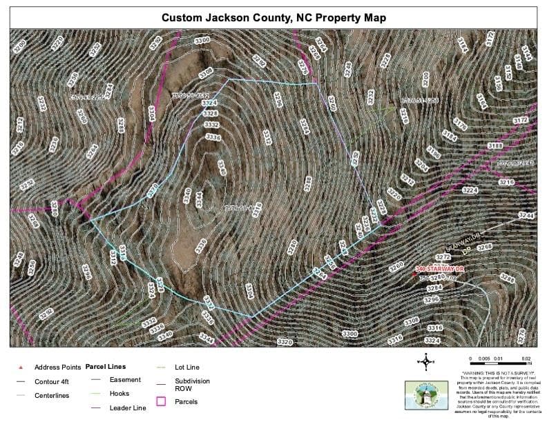 Jackson County GIS showing contour lines and the great buildable spot. - 0000 Oat Field Road, Tuckasegee
