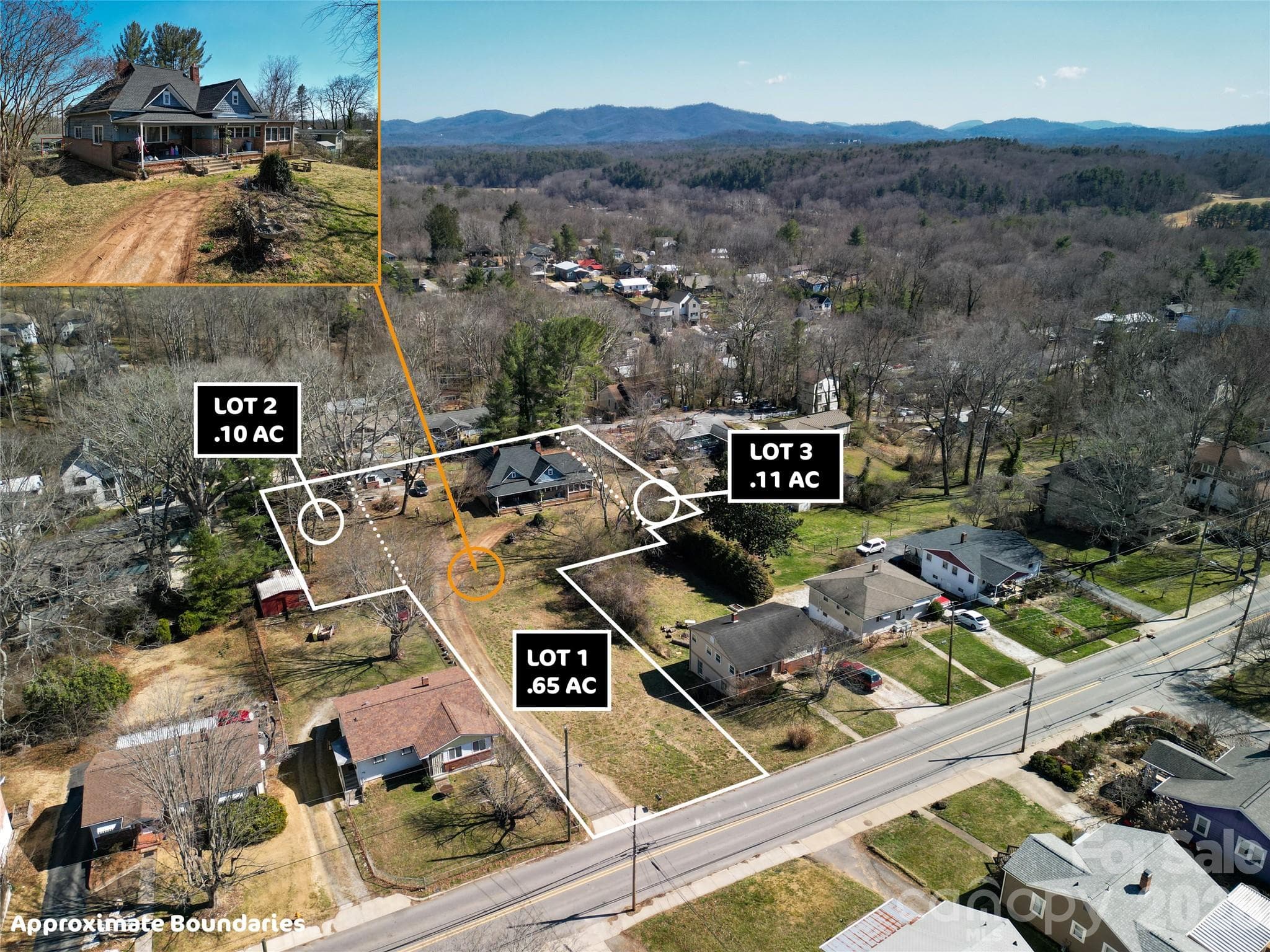 Aerial with adjacent parcels marked. - Asheville