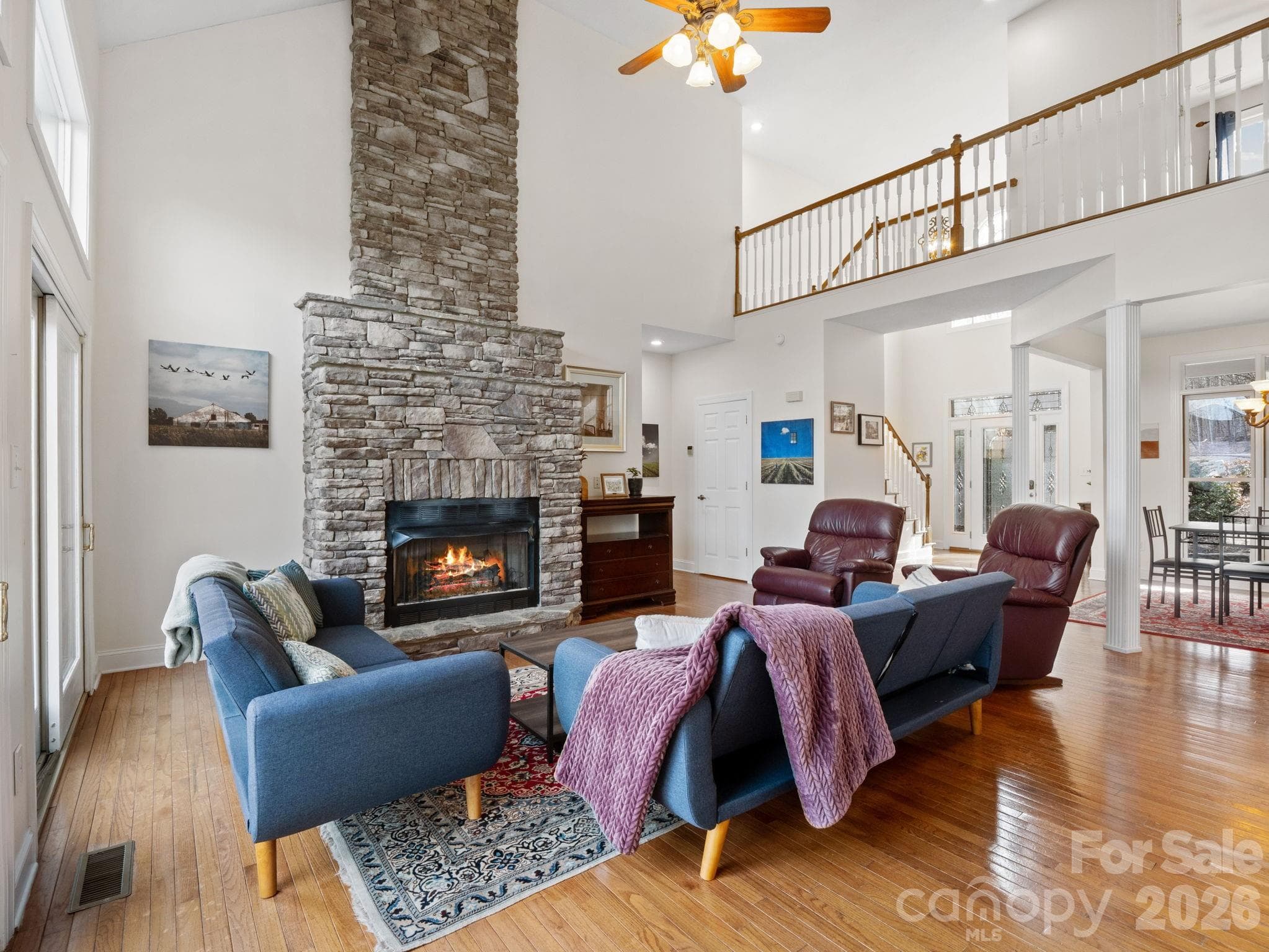 Impressive stone gas fireplace - Lake Lure