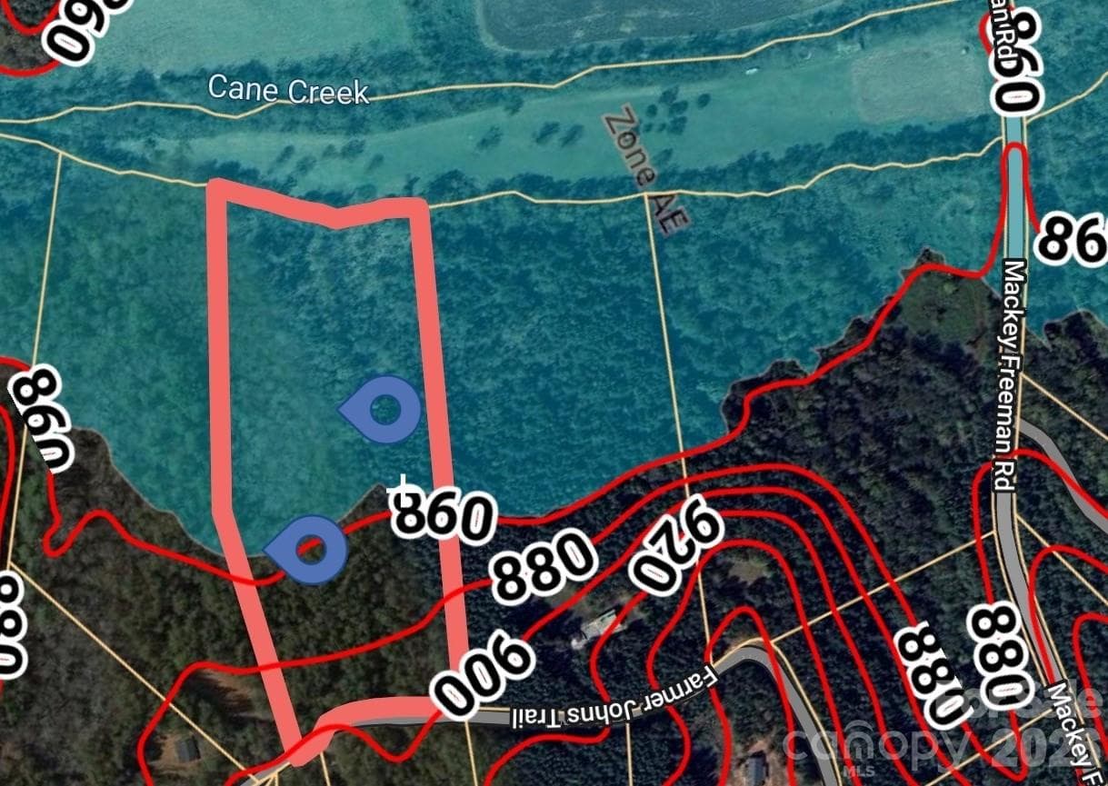 Build in the nice laying dry area and the blue indicates where water "could" be from the creeks/cricks... :) - 0 Farmer Johns Trail, Rutherfordton