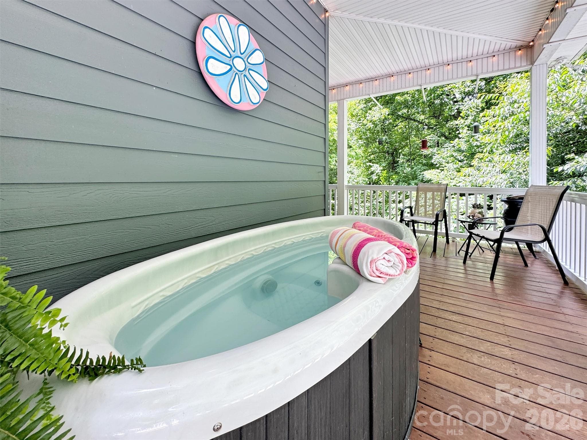 Soak in the Hot Tub off of Back Porch - 28 Mountain Breeze Drive, Maggie Valley