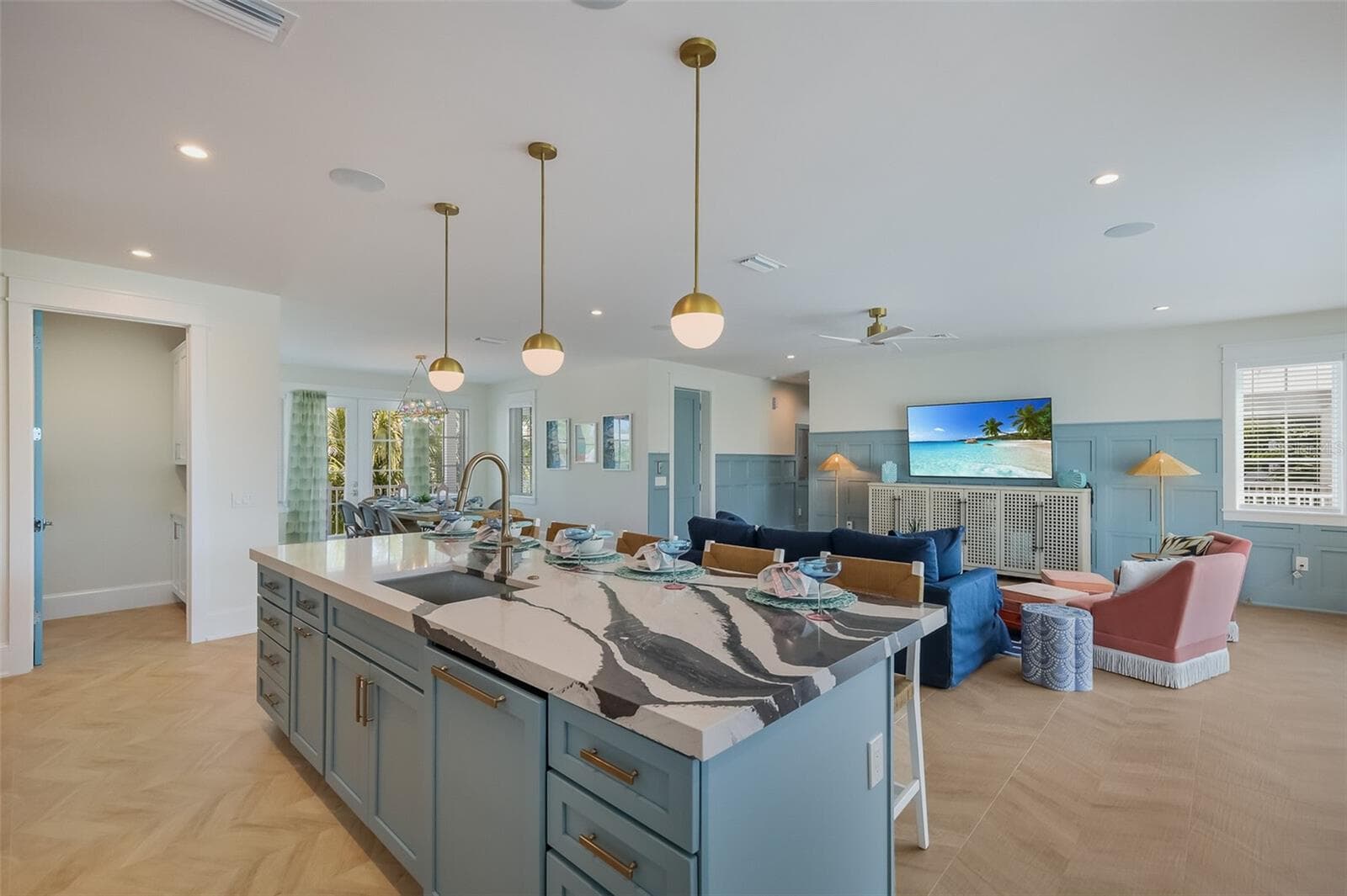 227 S Harbor Drive Holmes Beach FL 34217 MLS #A4684262Kitchen, dining and family room - 227 S HARBOR DR, HOLMES BEACH