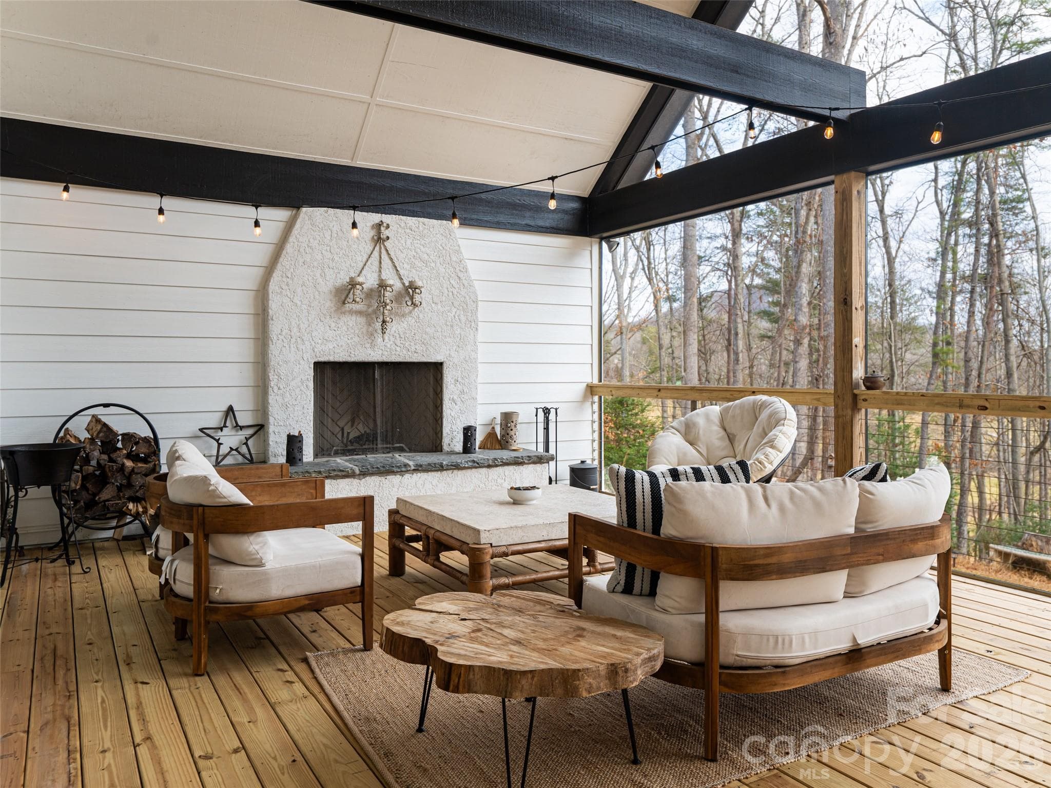 Wood Burning fireplace on large screened deck - 508 Avery Creek Road, Arden