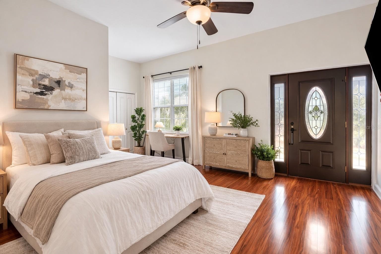 Upstairs front bedroom, en-suite, and balcony - Virtual staging added to demonstrate possible furniture placement. - 775 CHRISTINA LAKE DR, LAKELAND