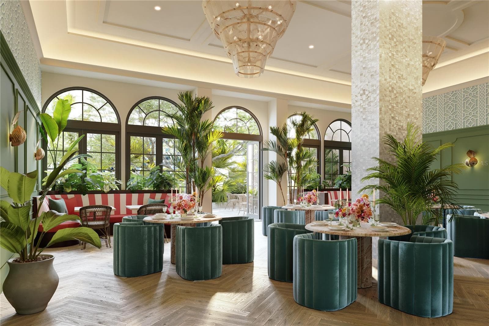 The Garden Room at Mira Mar offers an elegant gathering space overlooking the terrace, complete with a catering kitchen designed to host intimate events and elevated entertaining for our residents and their guests. - 65 S PALM AVE #1205, SARASOTA