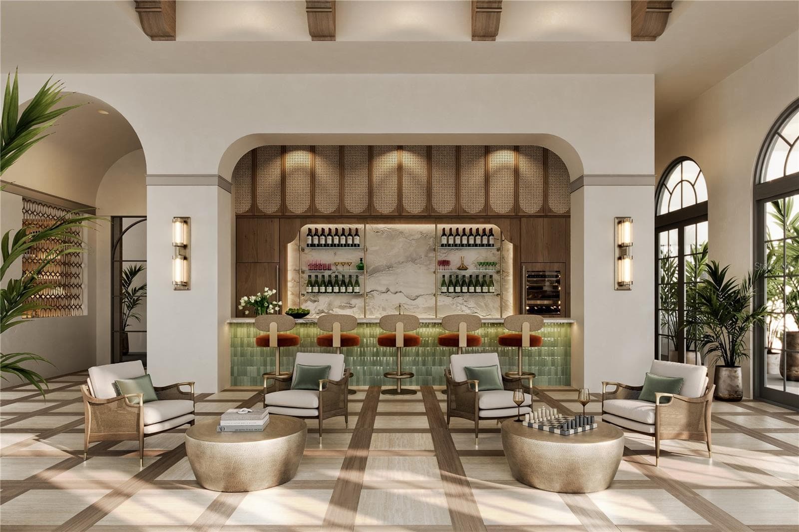 The Owner’s Lounge at Mira Mar features a beautifully designed gathering space with an elegant bar area, offering residents a sophisticated setting to relax, socialize and entertain. - 65 S PALM AVE #1503, SARASOTA