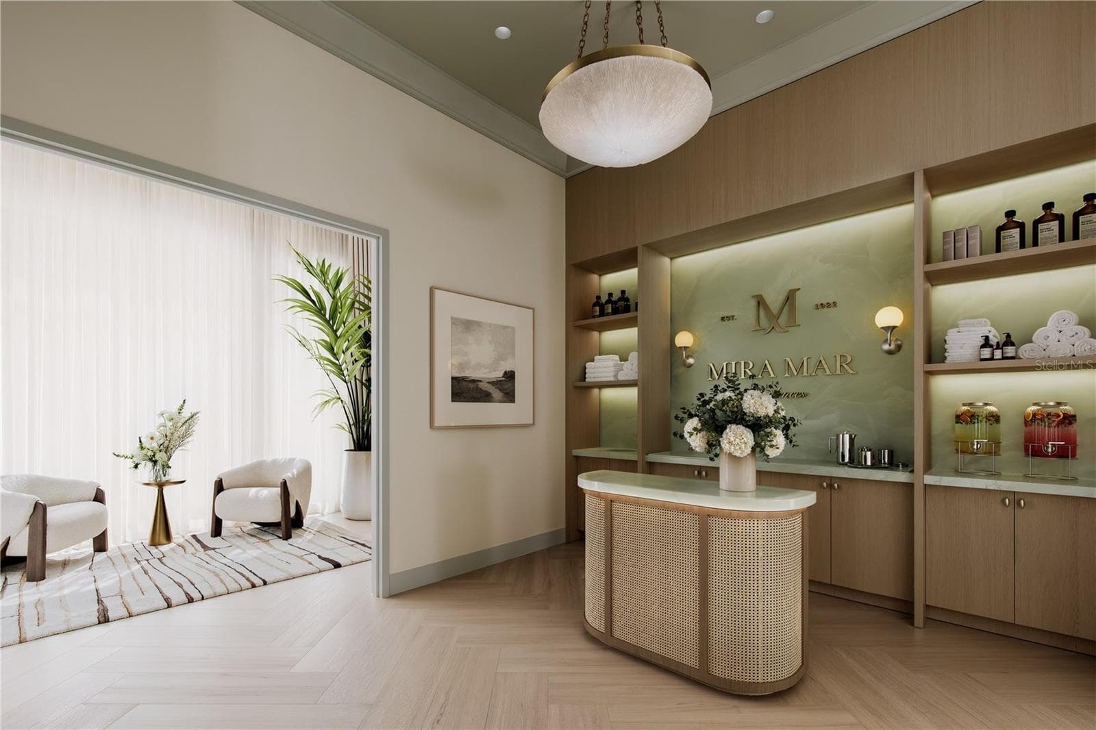 The Wellness Center Lobby at Mira Mar offers a refined and welcoming entry to the building’s fitness and wellness amenities, thoughtfully designed with elegant finishes and a calm, restorative atmosphere. - 65 S PALM AVE #1503, SARASOTA