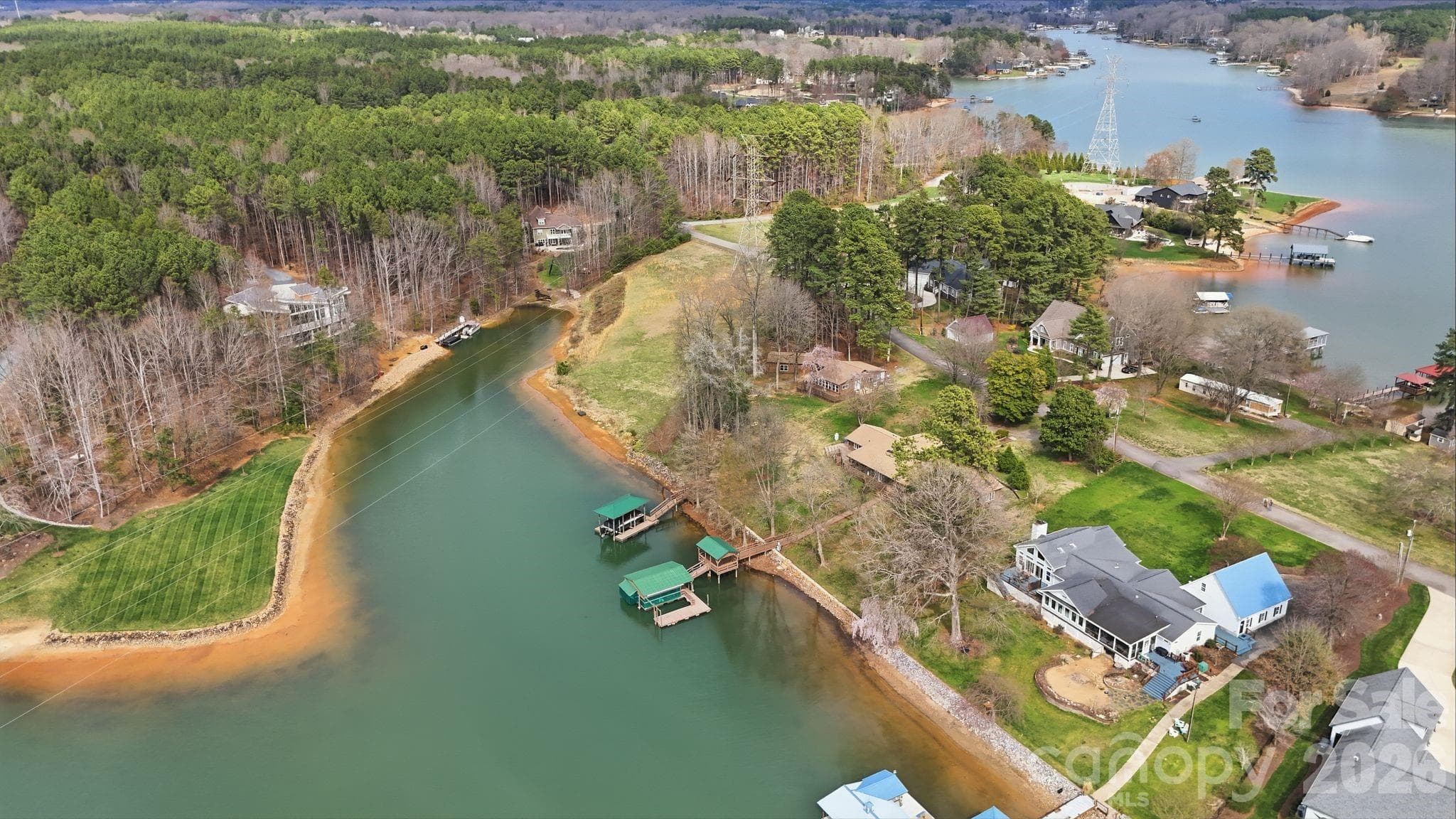 Aerial - Last dock with green roof - Troutman