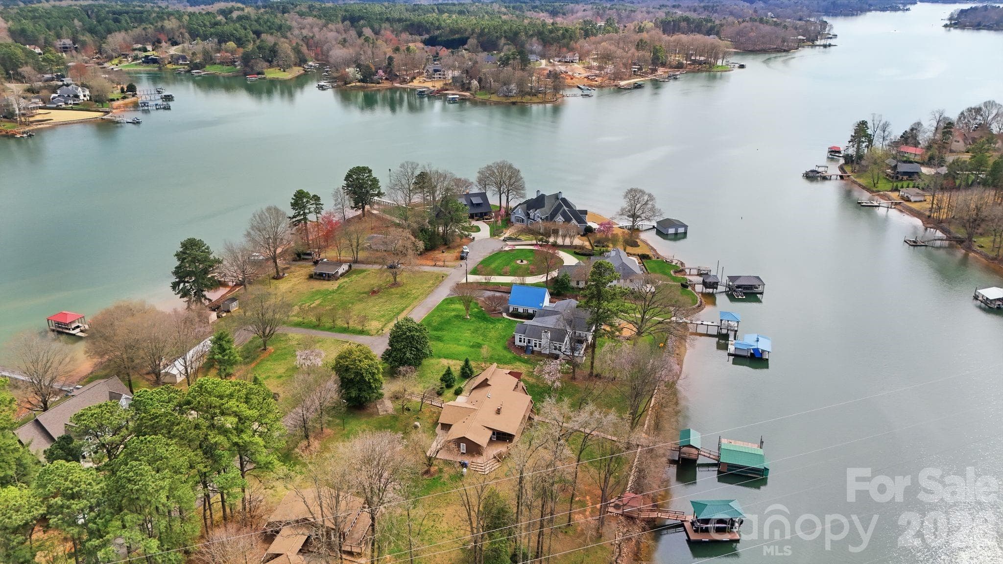 Aerial of cove to main channel - Troutman