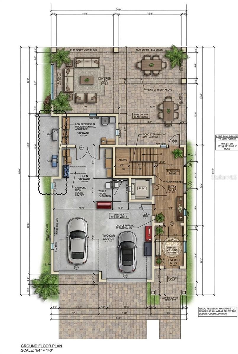 Ground Floor Rendering of Floor Plan. - 4903 COMMONWEALTH DR, SARASOTA