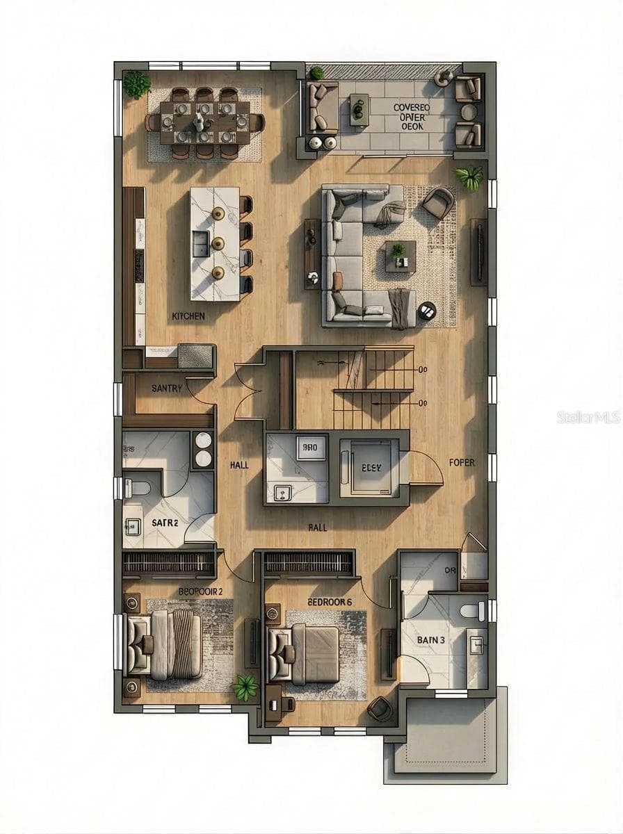 3D Rendering of Main Floor. - 4903 COMMONWEALTH DR, SARASOTA
