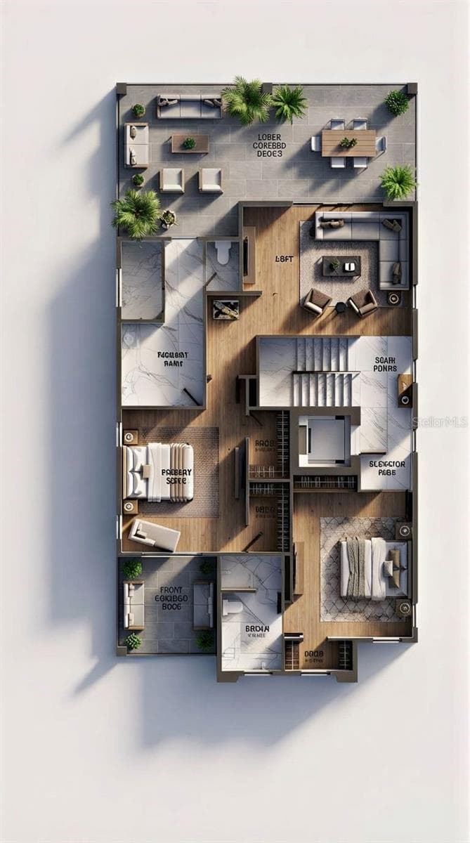 3D Rendering of Upper Floor. - 4903 COMMONWEALTH DR, SARASOTA