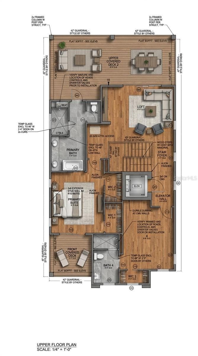 Upper Floor Rendering of Floor Plan. - 4903 COMMONWEALTH DR, SARASOTA