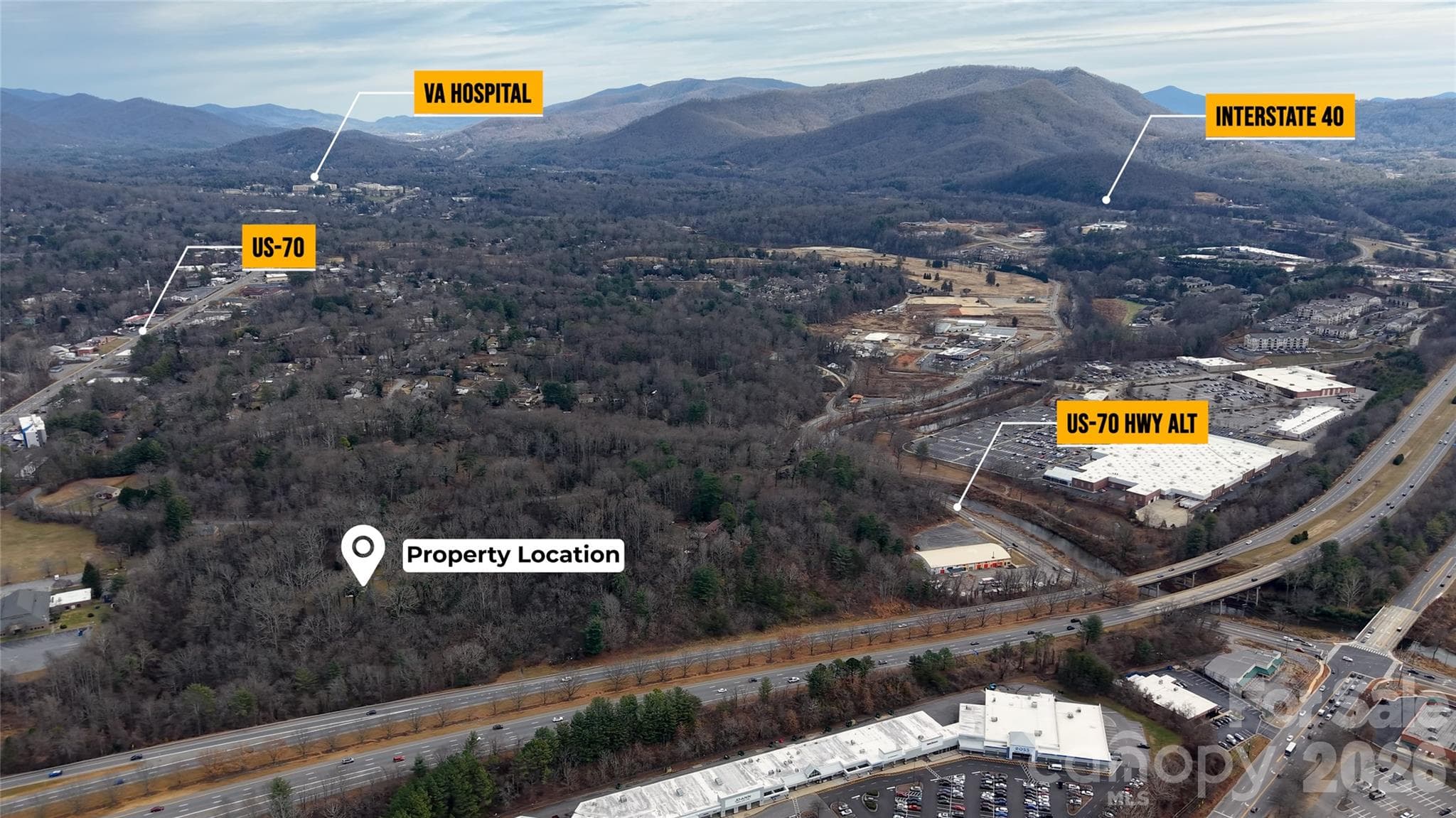 Location between VA Hospital, Mall, Tunnel Road, I-40, and I-240 - Asheville