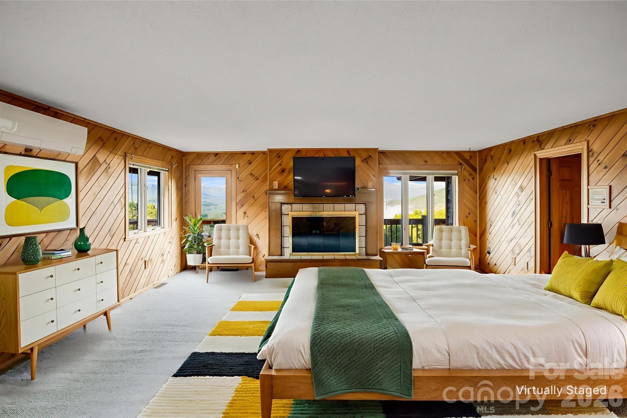 Virtually staged primary bedroom - Clyde