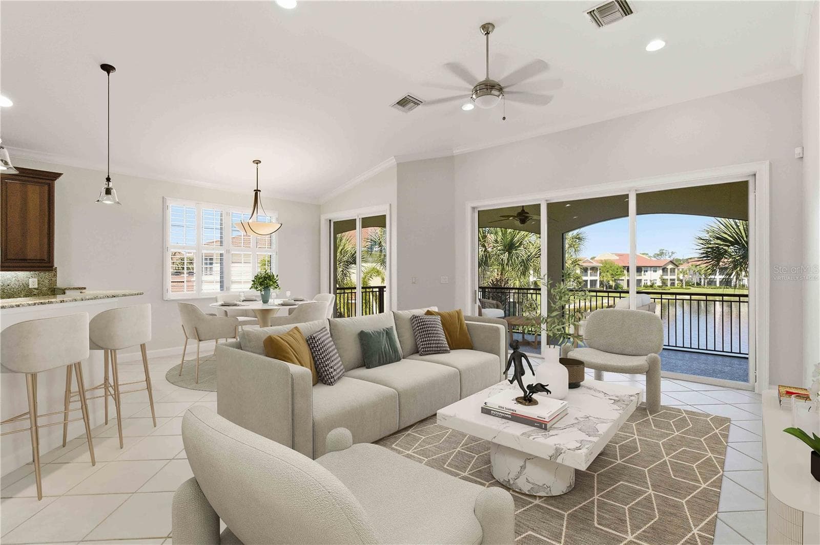 Virtually Staged - Great room & kitchen - 133 BELLA VISTA TER #32C, NORTH VENICE