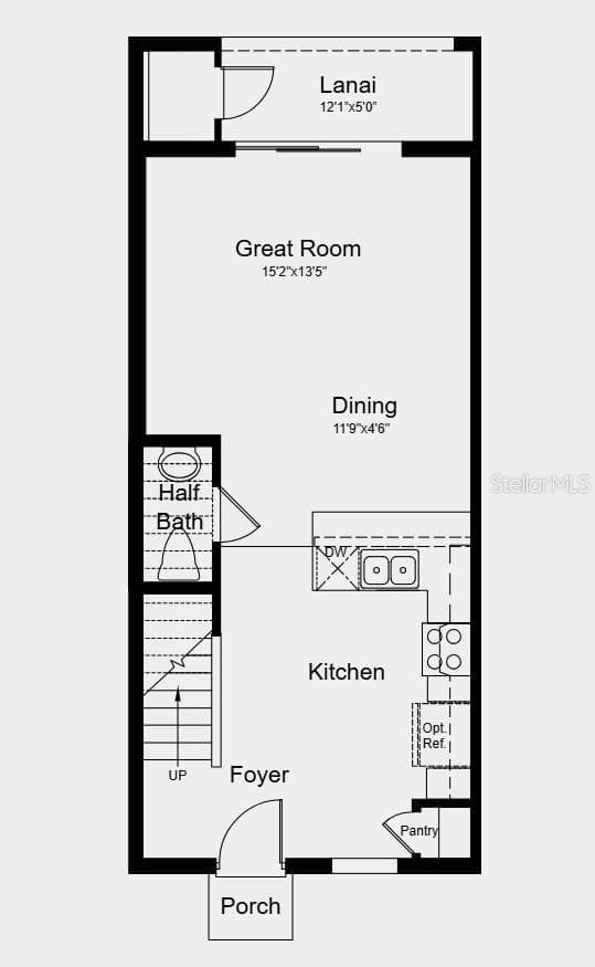 First Floor Plan - Additional Highlights Upgraded luxury vinyl plank on first floor, upgraded carpet on second floor, upgraded quartz countertops, upgraded cabinets in kitchen and bathrooms, and whole house 2" faux wood blinds package - 10589 ORBIT TER, SARASOTA