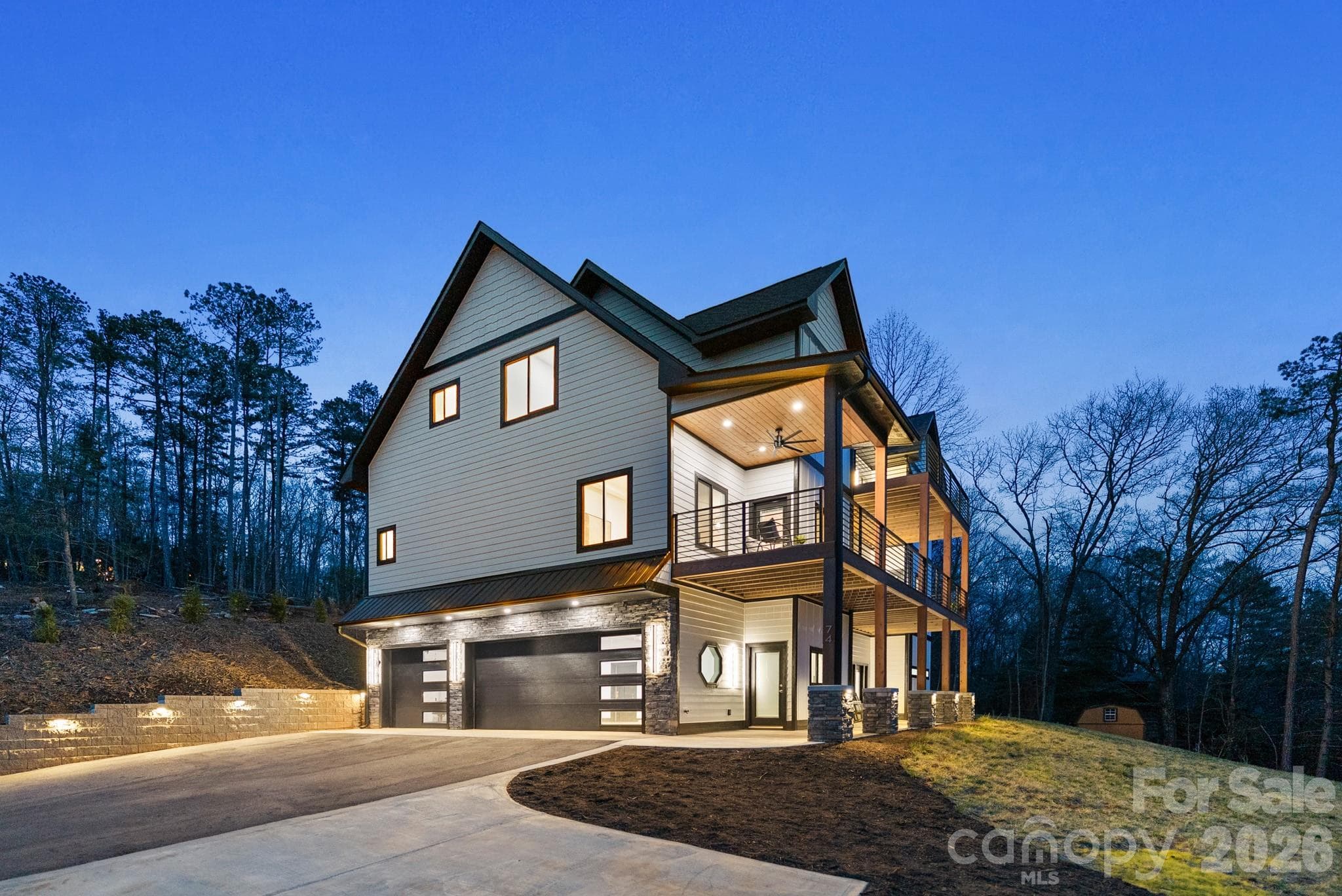 Custom lighting and fresh landscaping - 74 Jeranna Road, Mills River