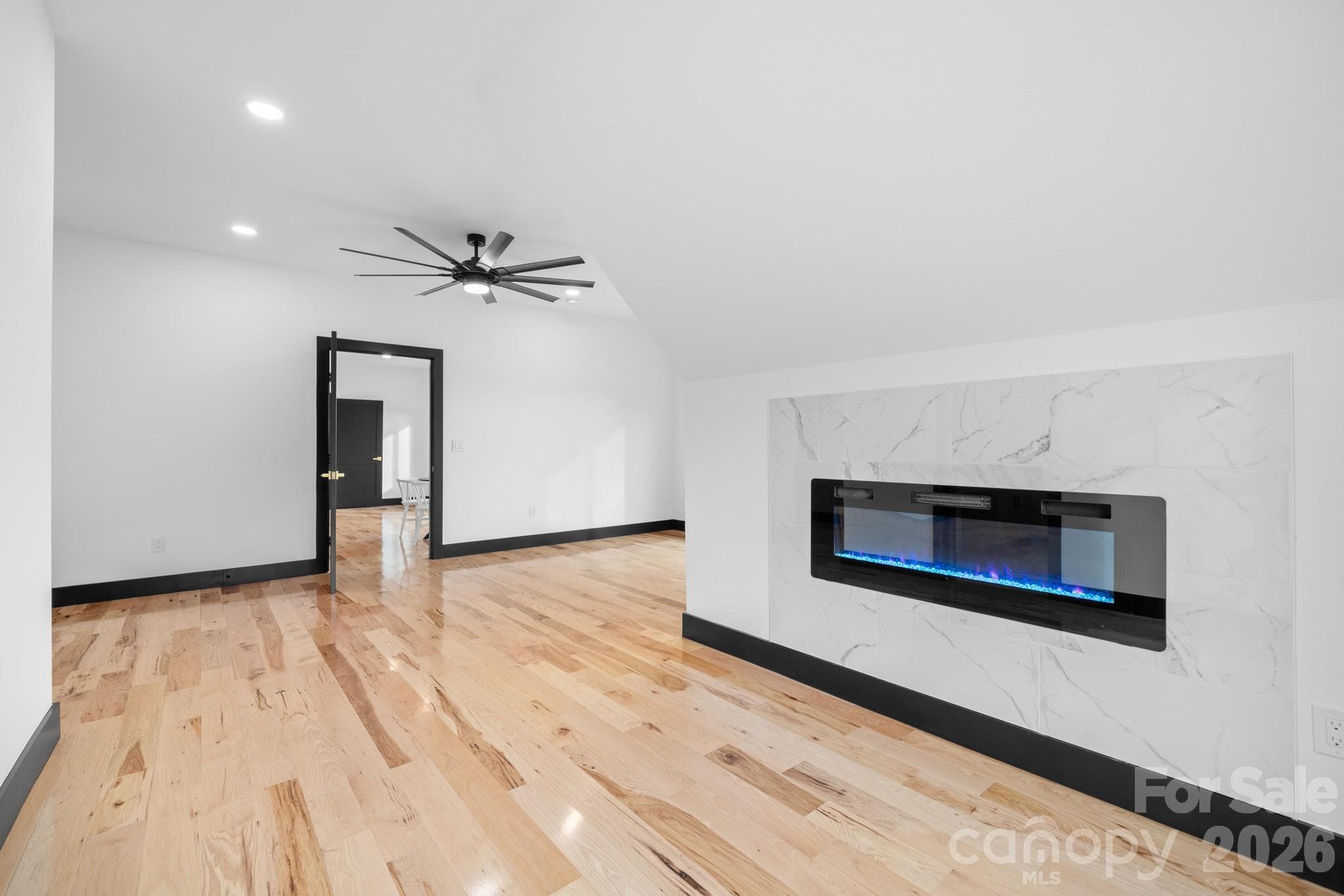 Third bedroom with electric fireplace - 74 Jeranna Road, Mills River