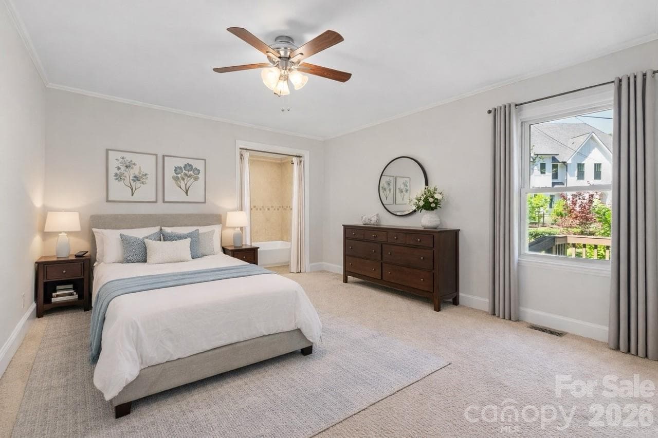 AI-ENHANCED Primary Downstairs Bedroom virtually staged - Charlotte