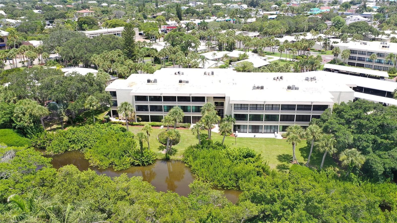 Aerial view of the back of the building. - 225 HOURGLASS WAY #106, SARASOTA
