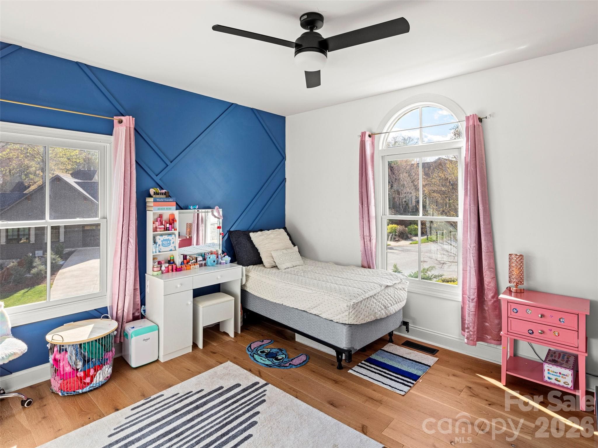 Bedroom #2 with beautiful natural light and updated accent wall - 127 Rockbridge Road, Mills River