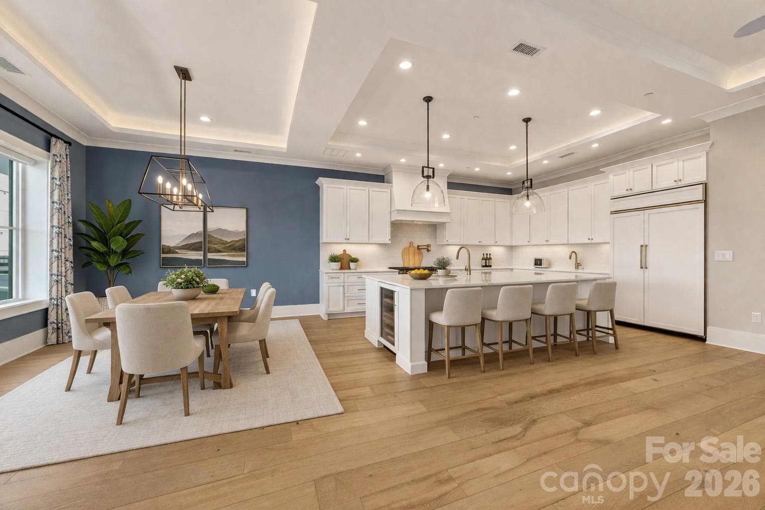 Virtually staged kitchen and dining - 19329 Watermark Drive, Cornelius