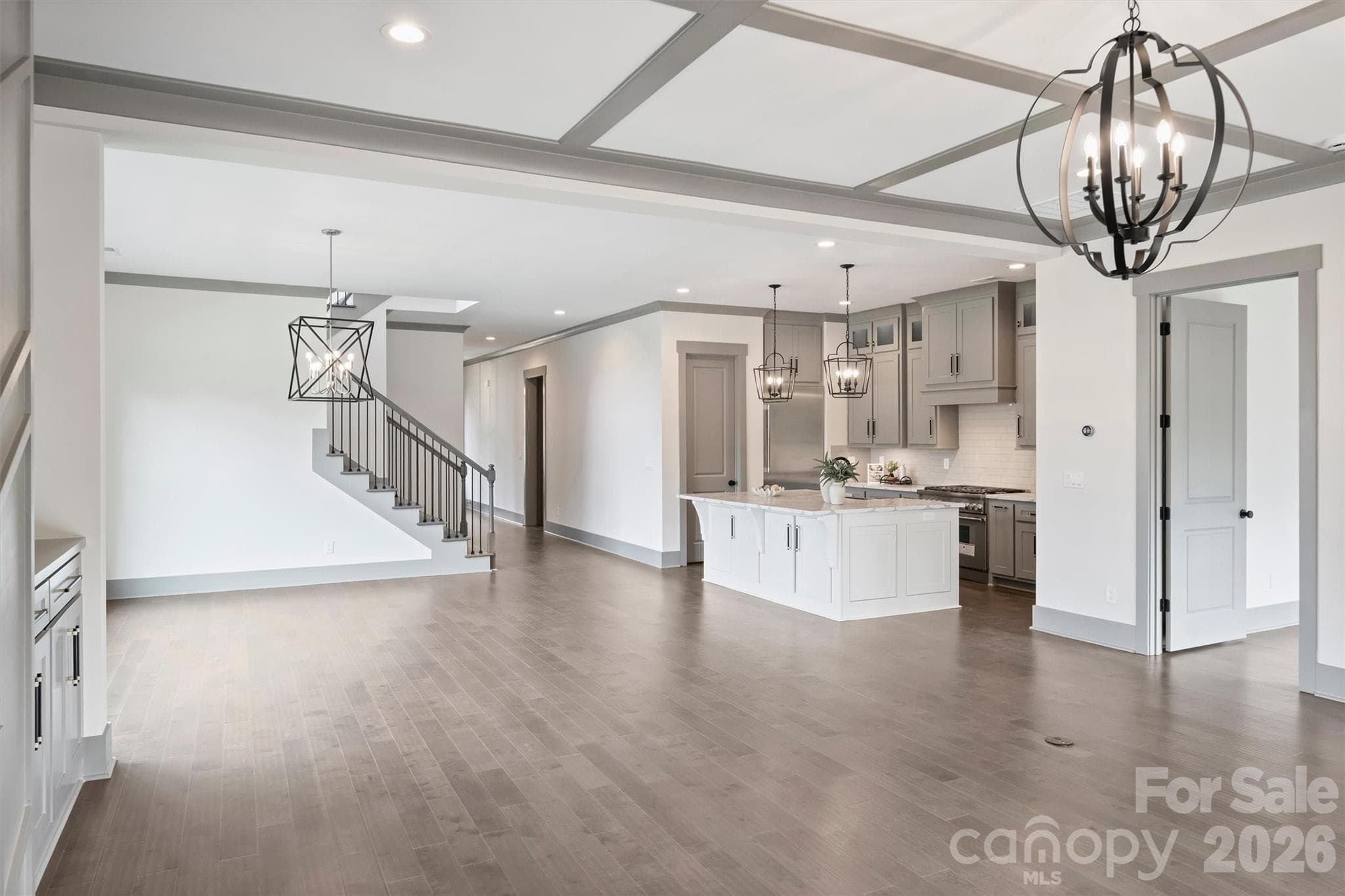 Great Room view to Dining Area and Kitchen - 8159 Fairview Road, Charlotte