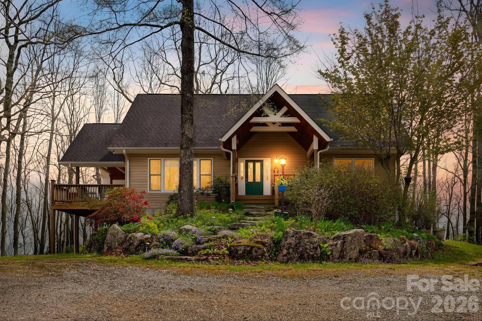 Evening view of the home - 13705 Rosman Highway, Lake Toxaway