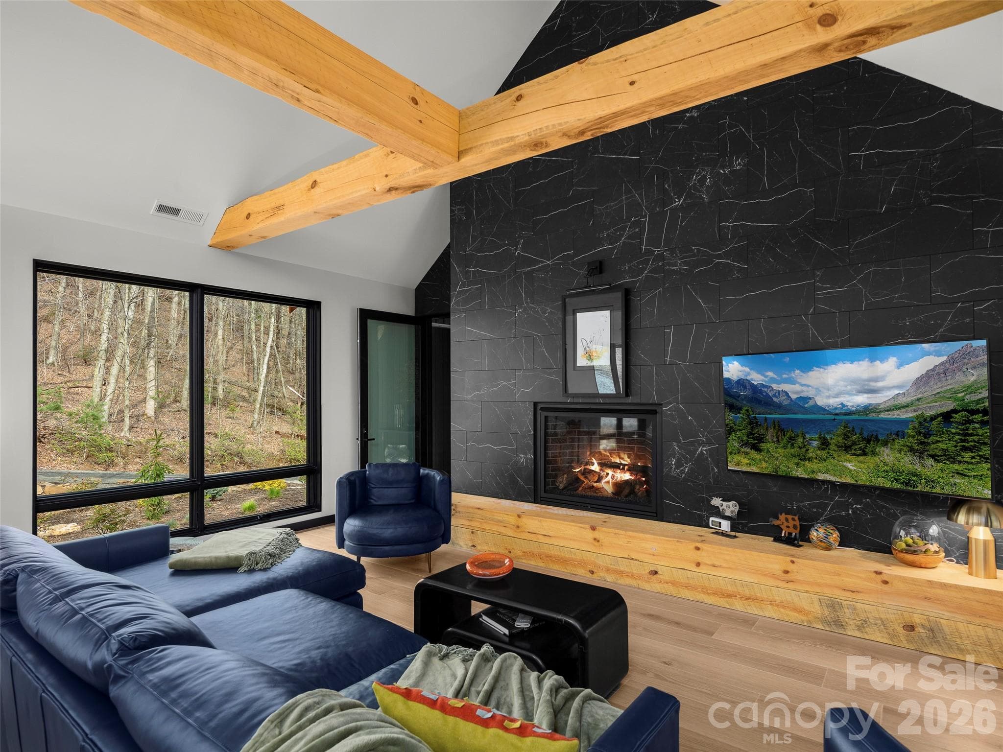Great Room with custom gas fire place - Black Mountain