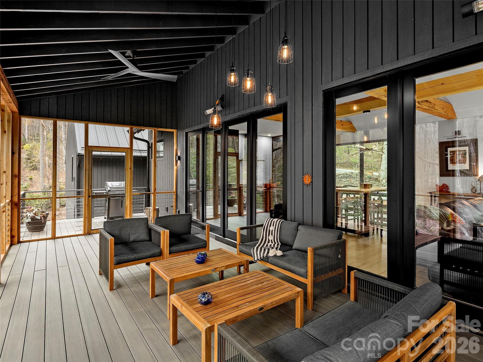 Walk out of the screened in deck to the grill with a propane line in place. - 80 Hemlock Circle, Black Mountain