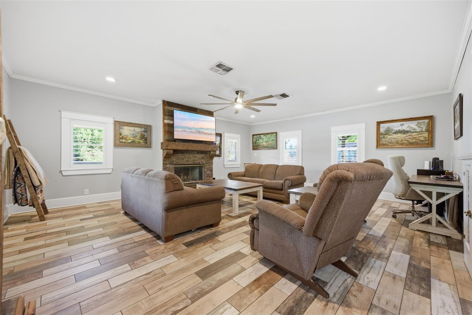 Living Room with custom fireplace - 3752 OLD KEYSTONE RD, TARPON SPRINGS