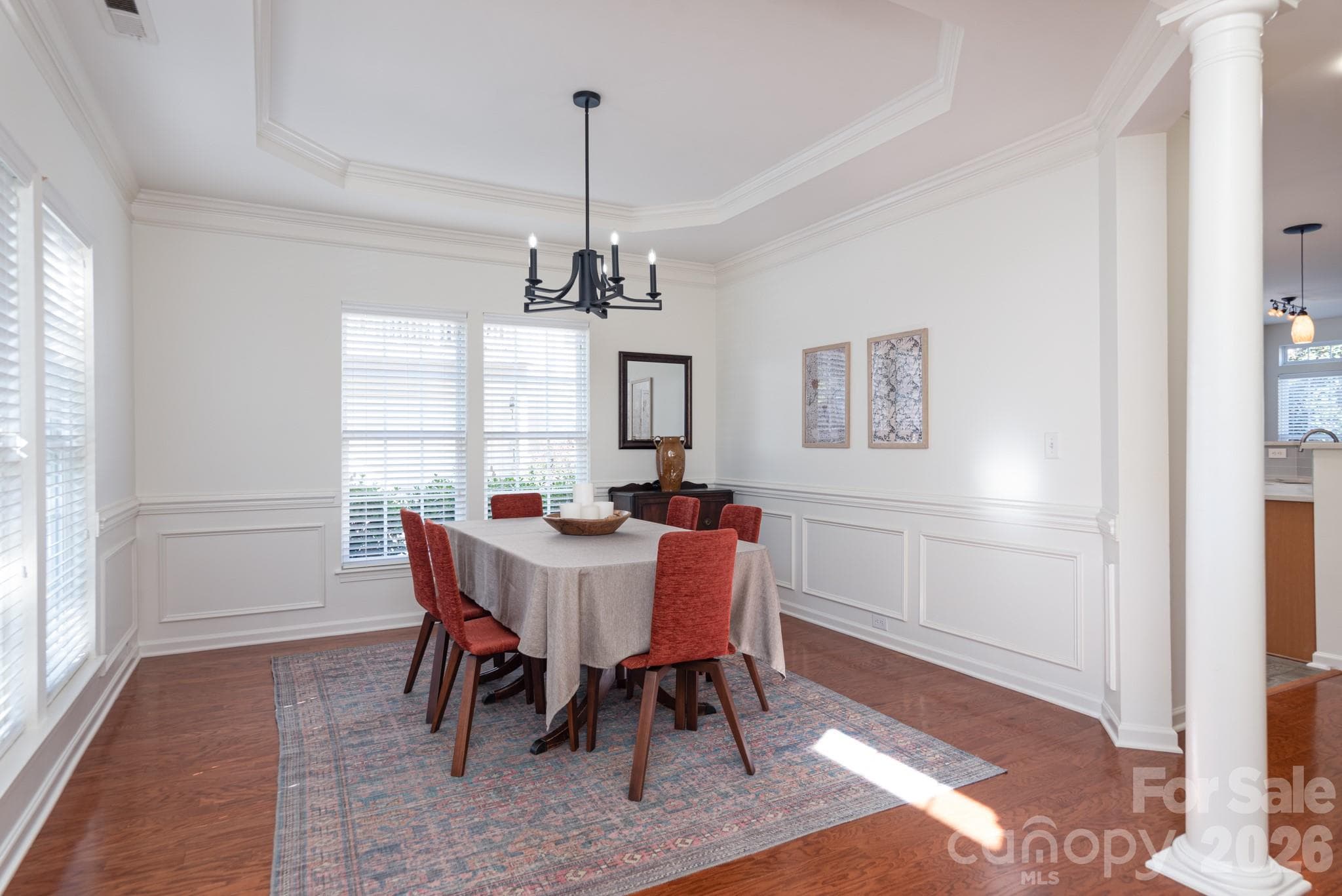 DR with wood floors and tray ceilings - 438 Magnolia Street, Davidson