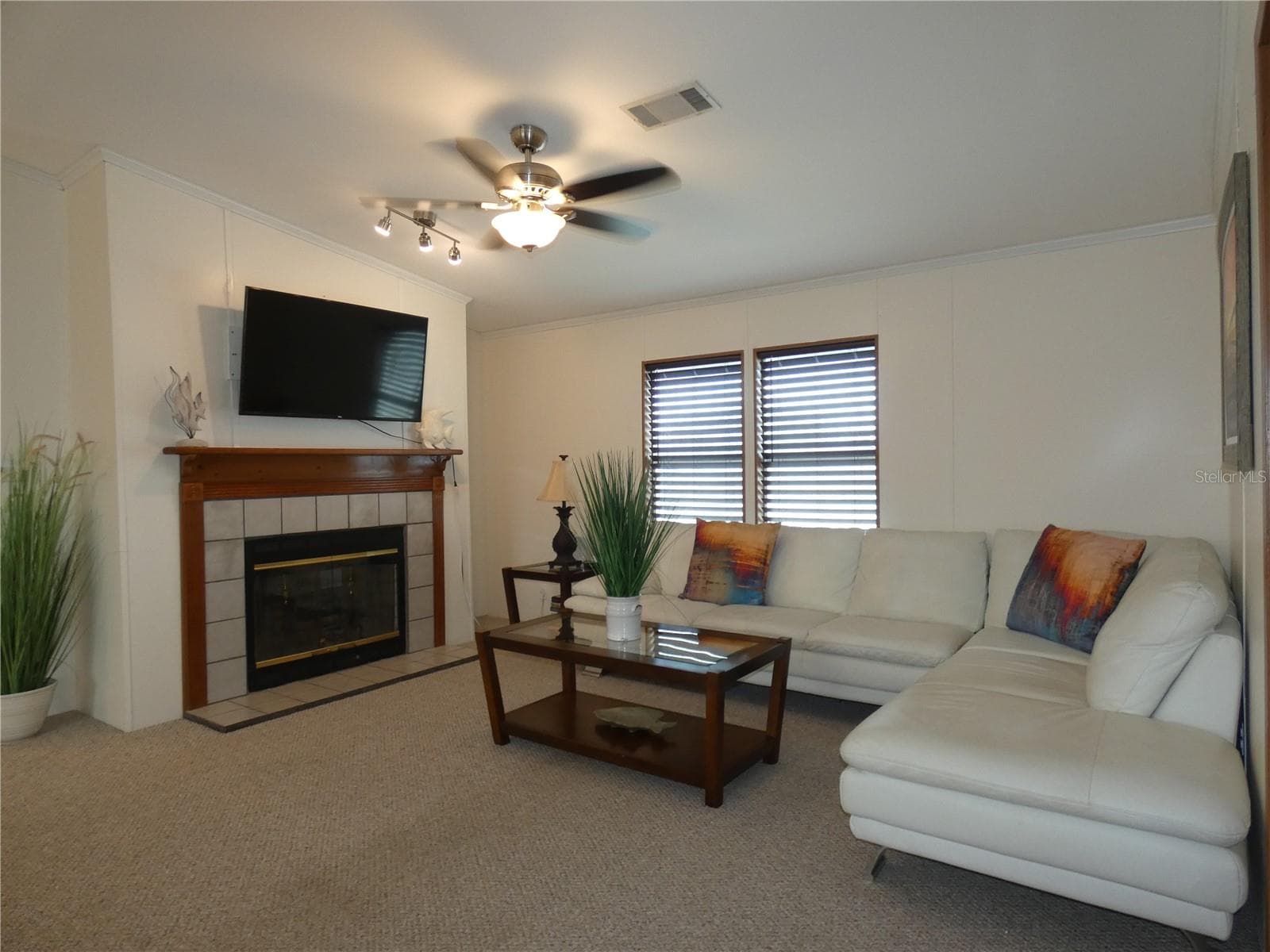 Cozy electric fireplace in the living room - 6814 GULL LN, HUDSON