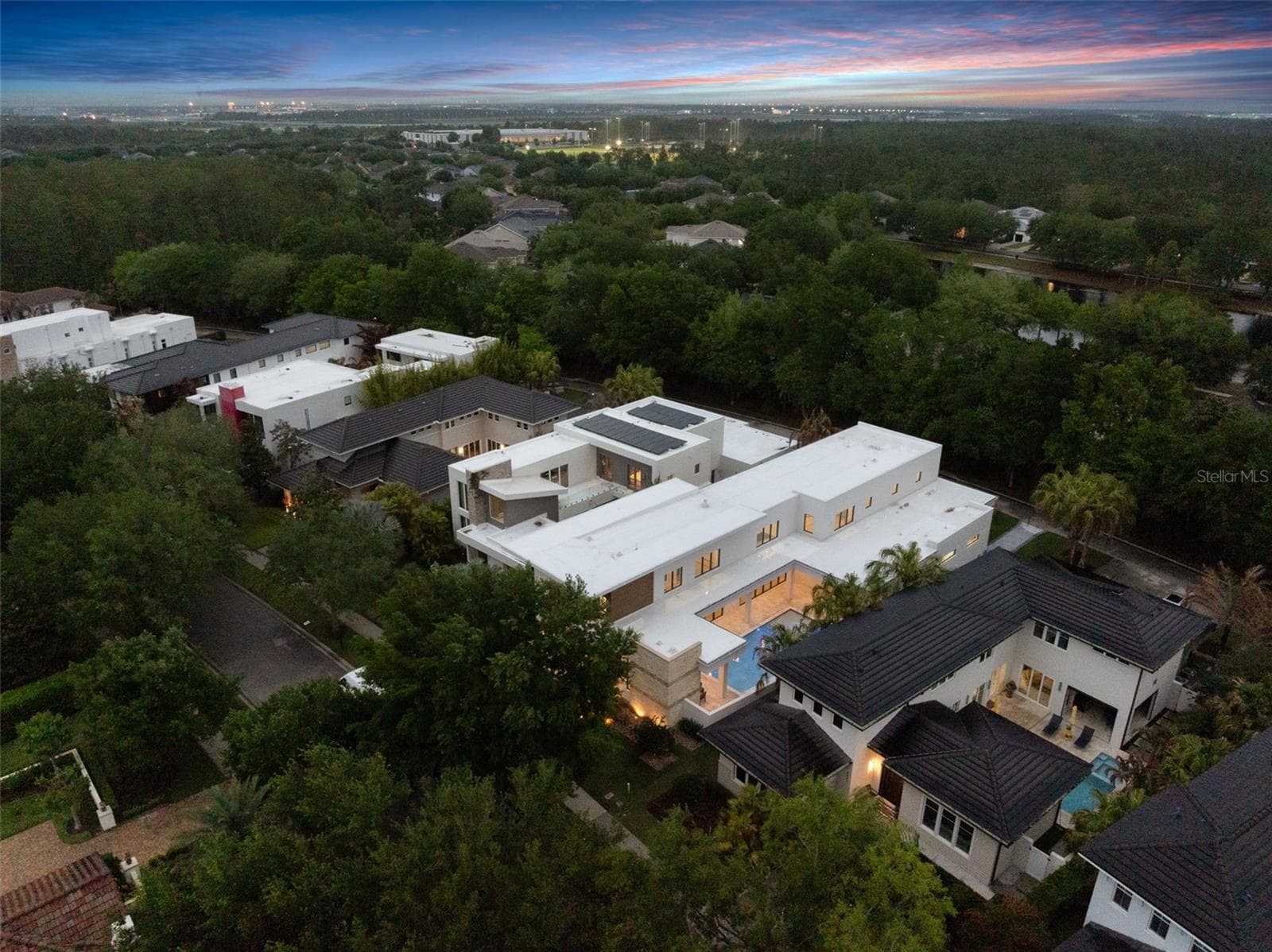 Aerial at Dusk - 8643 FARTHINGTON WAY, ORLANDO