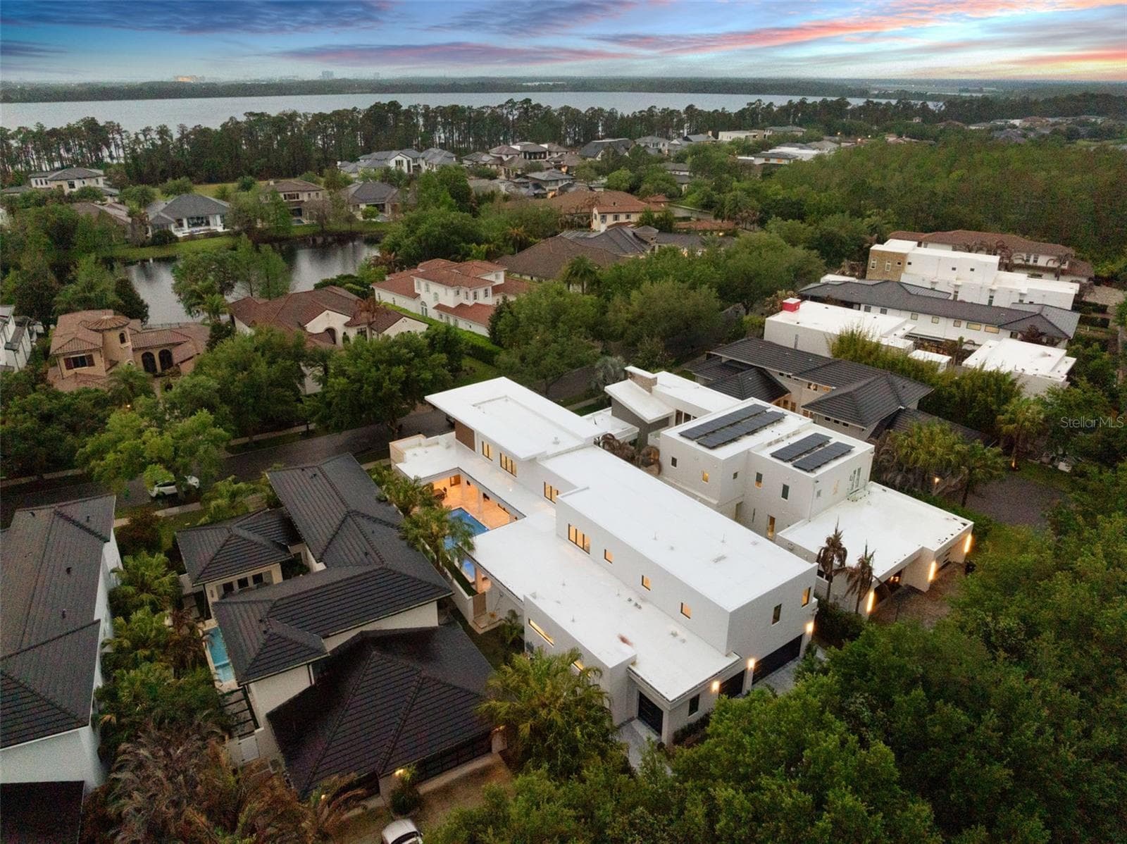 Aerial at Dusk - 8643 FARTHINGTON WAY, ORLANDO