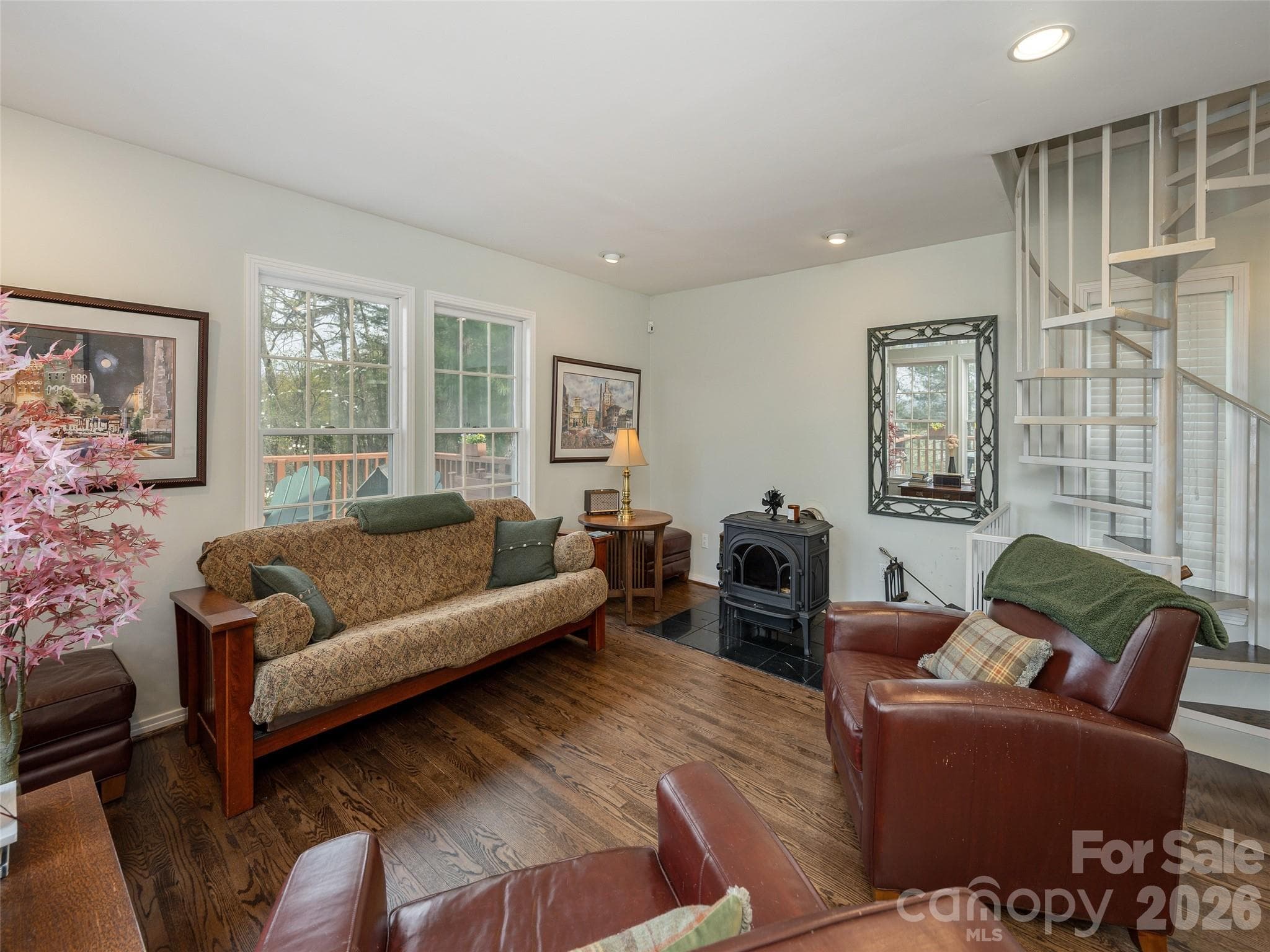 Jotul Wood Burning Stove in Living Room - 403 Cherokee Road, Asheville