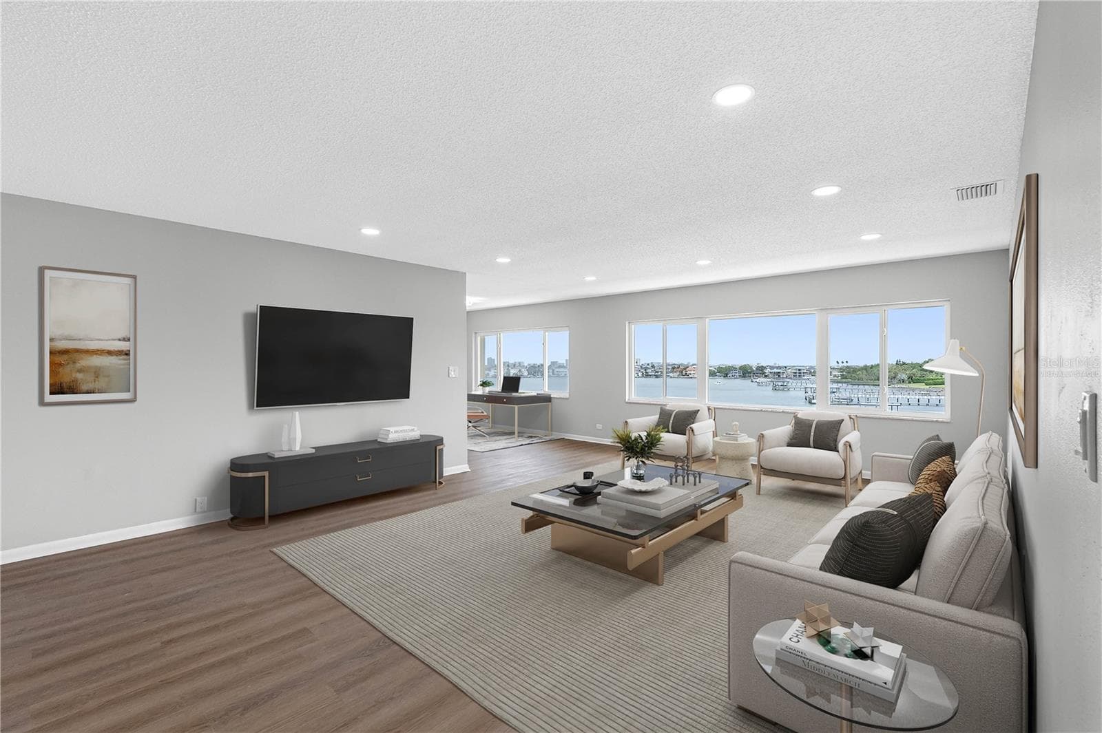 Living Room Virtually Staged - 100 BLUFF VIEW DR #404C, BELLEAIR BLUFFS