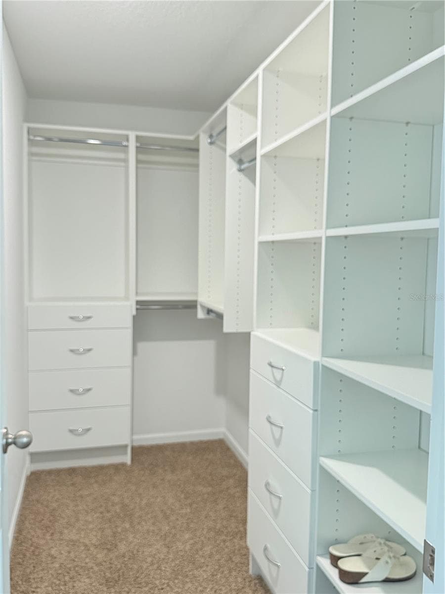 Master walk in closet with built in shelving - 203 CHESTERWOOD RD, ST AUGUSTINE