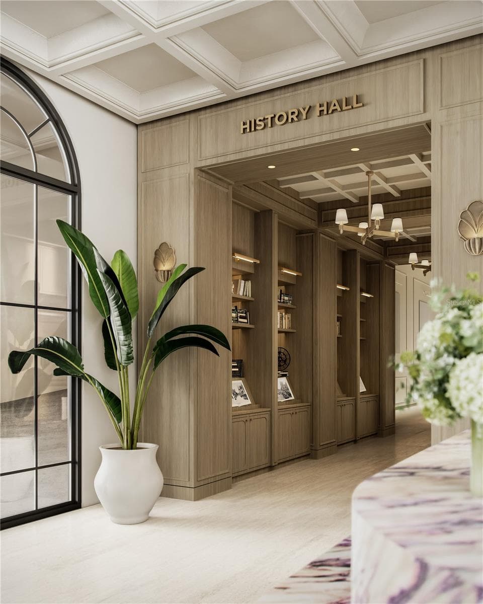History Hall in the grand lobby showcasing antiques and one-of-a-kind pieces celebrating Mira Mar’s storied legacy. - 65 S PALM AVE #1001, SARASOTA