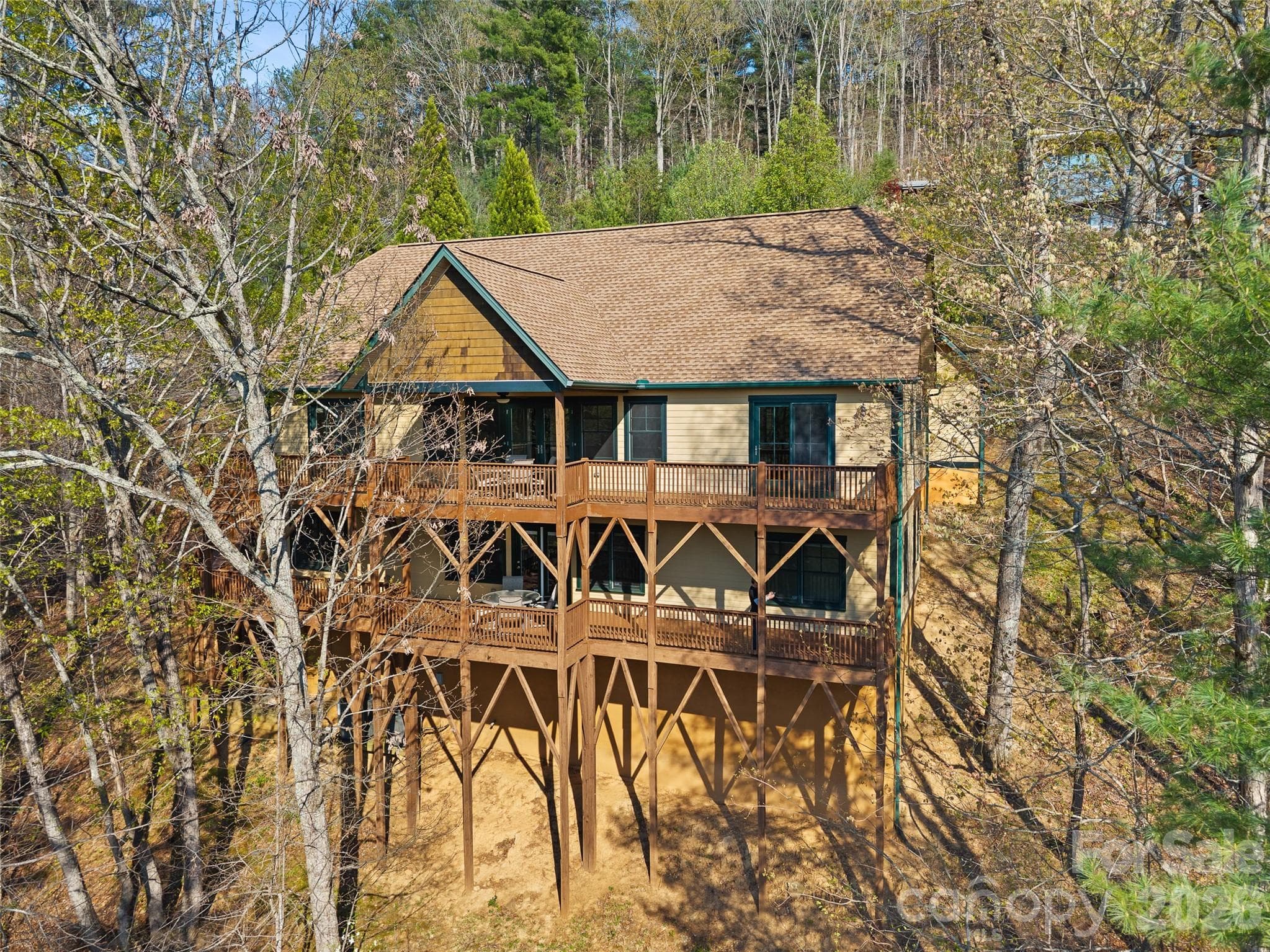 Two tiered decks span the back of the home to take in sunset views. - 5 Stegall Lane, Asheville