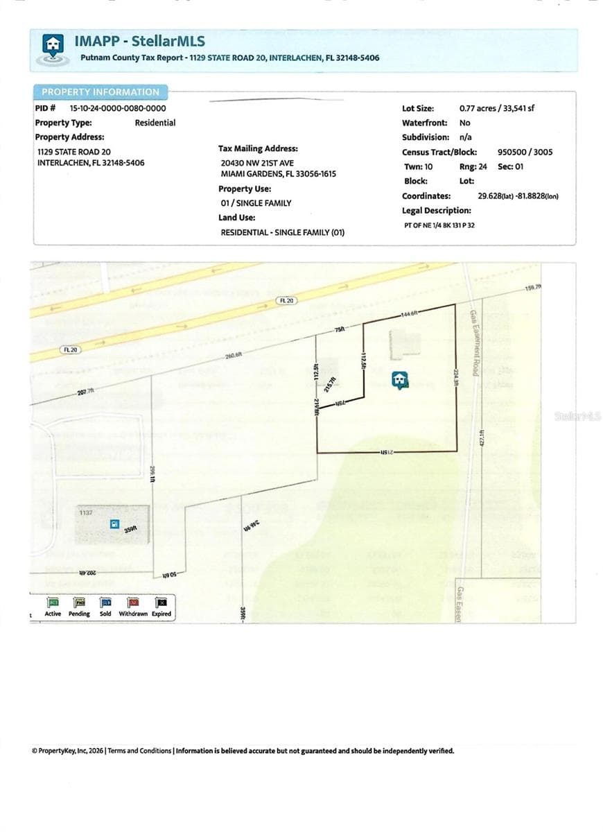 Property Information for 1129 State Road 20, Interlachen, FL 32148 - 1129 STATE ROAD 20, INTERLACHEN