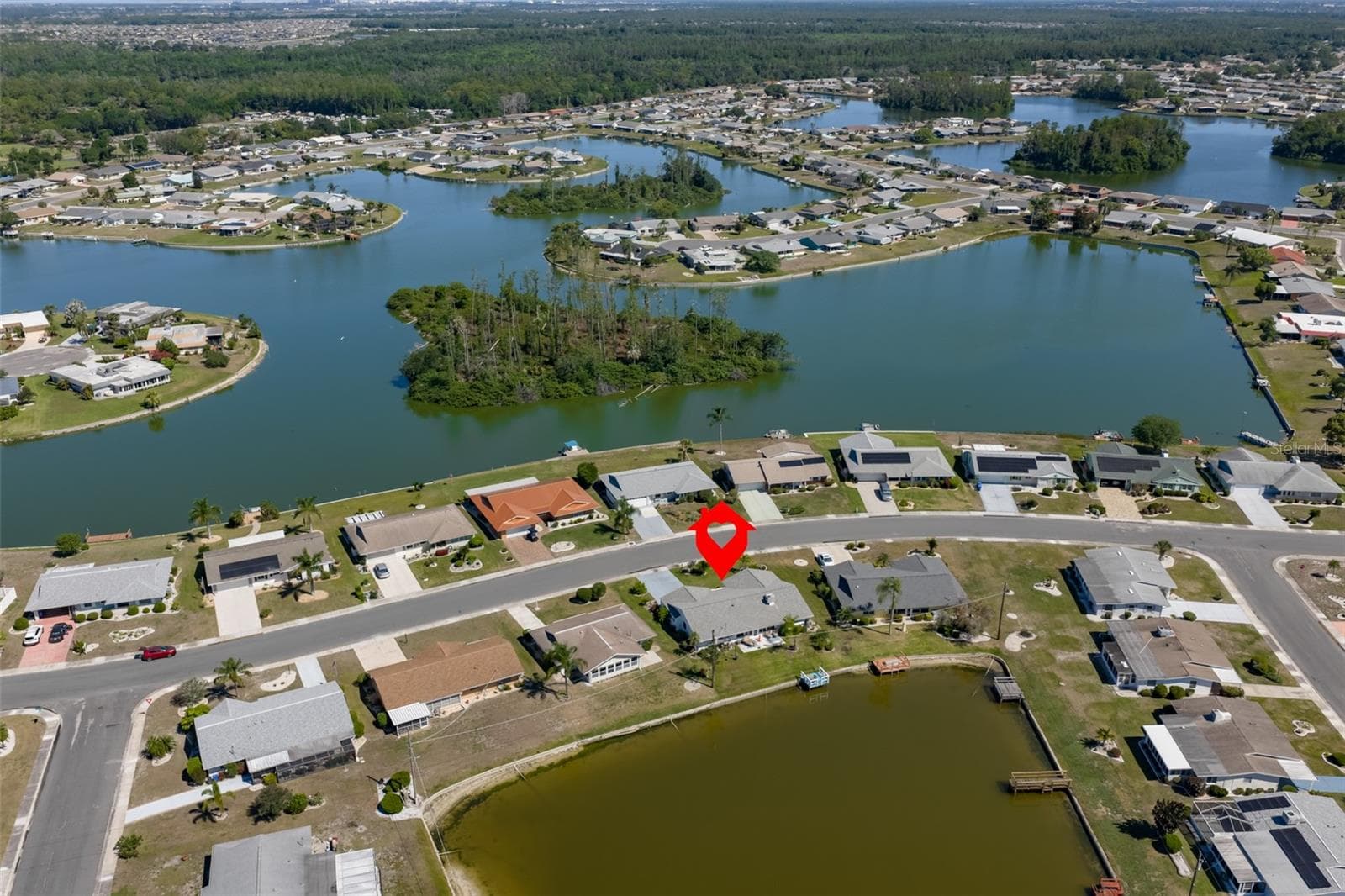 Aerial Rear, Across the Street Middle Lake - 1704 DANBURY DR, SUN CITY CENTER