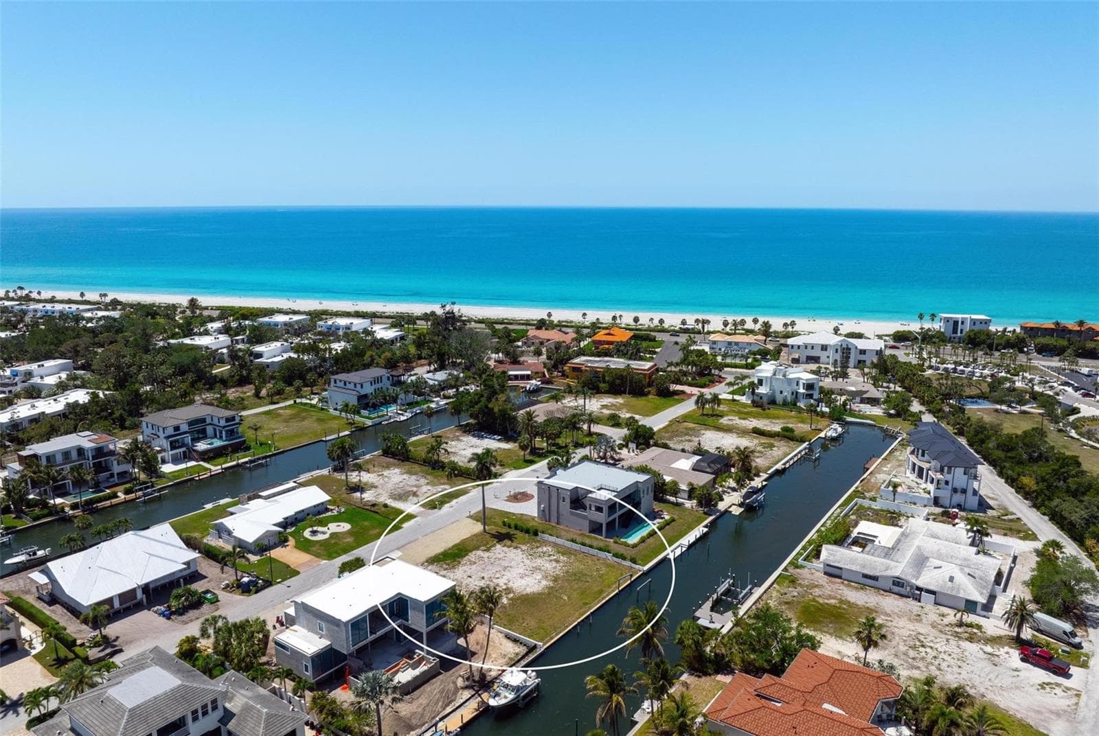 Drone view looking southwest - 581 ROUNTREE DR, LONGBOAT KEY