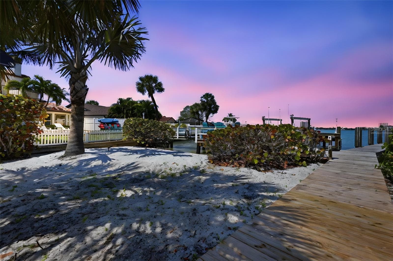 Private Beach Area and Dock - Virtual Twilight - 711 64TH AVE, ST PETE BEACH