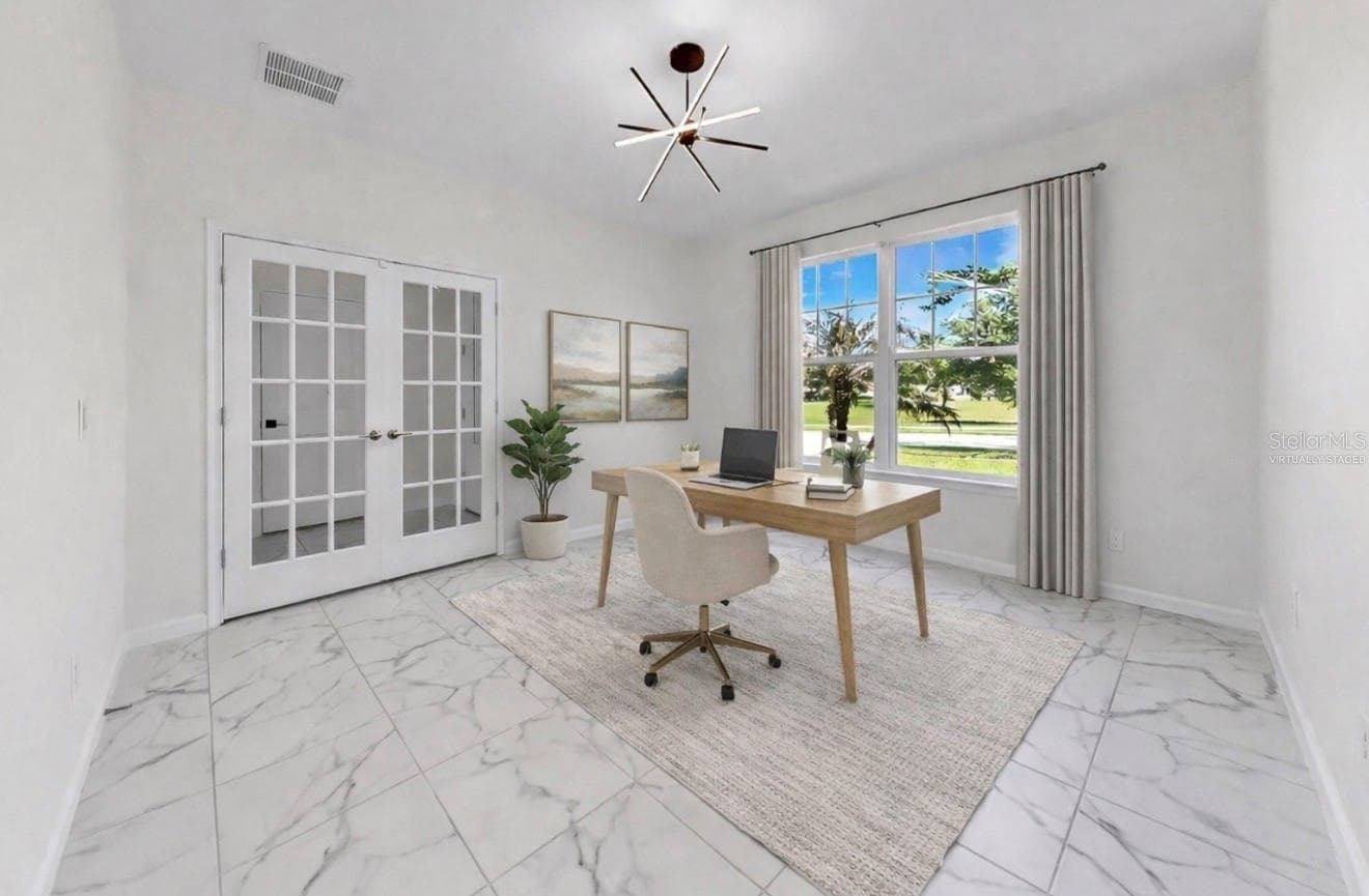 Virtually Staged Home Office / Study with French Doors - 12317 BAY ESTUARY BND, RIVERVIEW