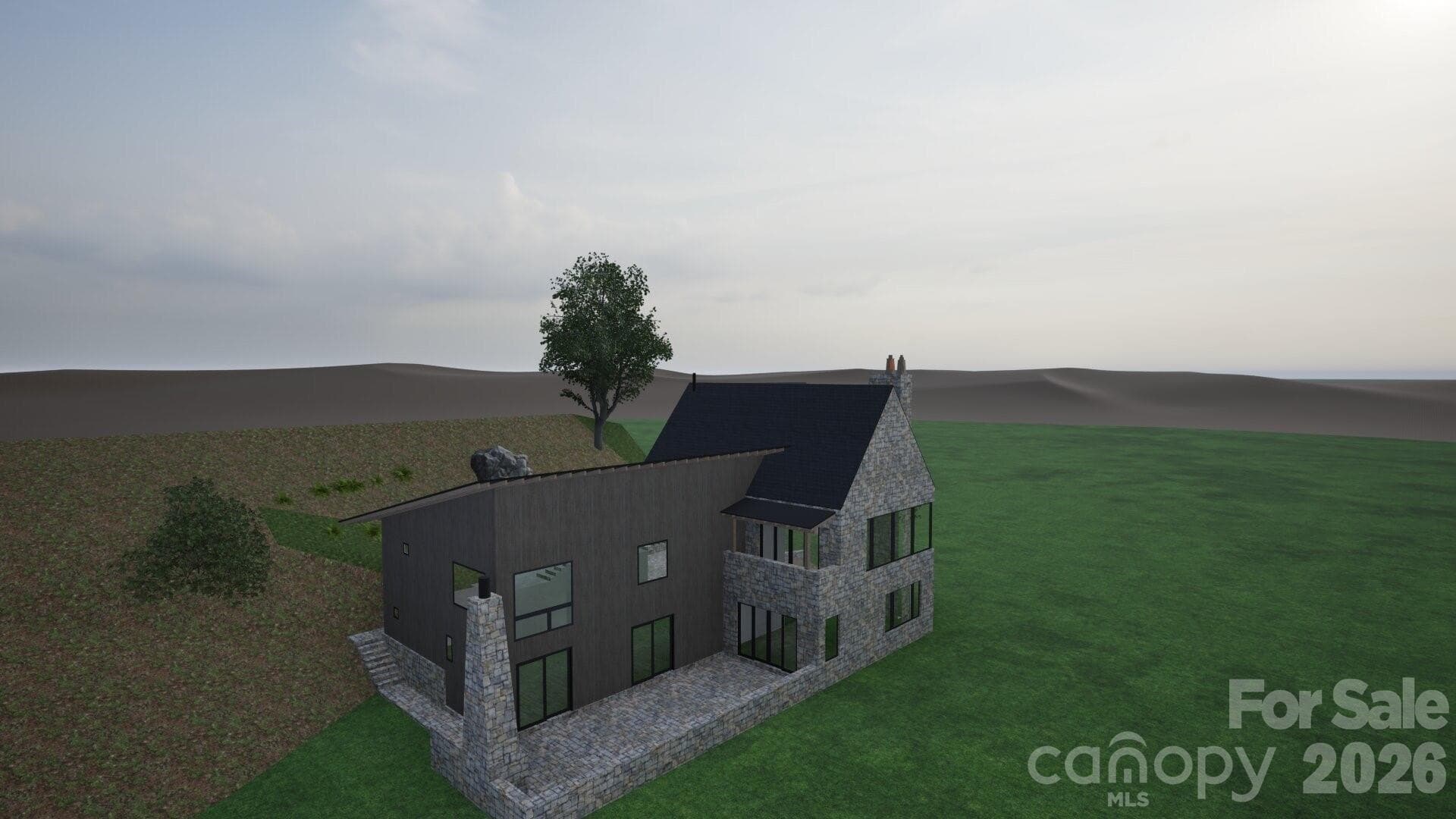 Huge stone patio on the back with multiple entry points. - Mars Hill