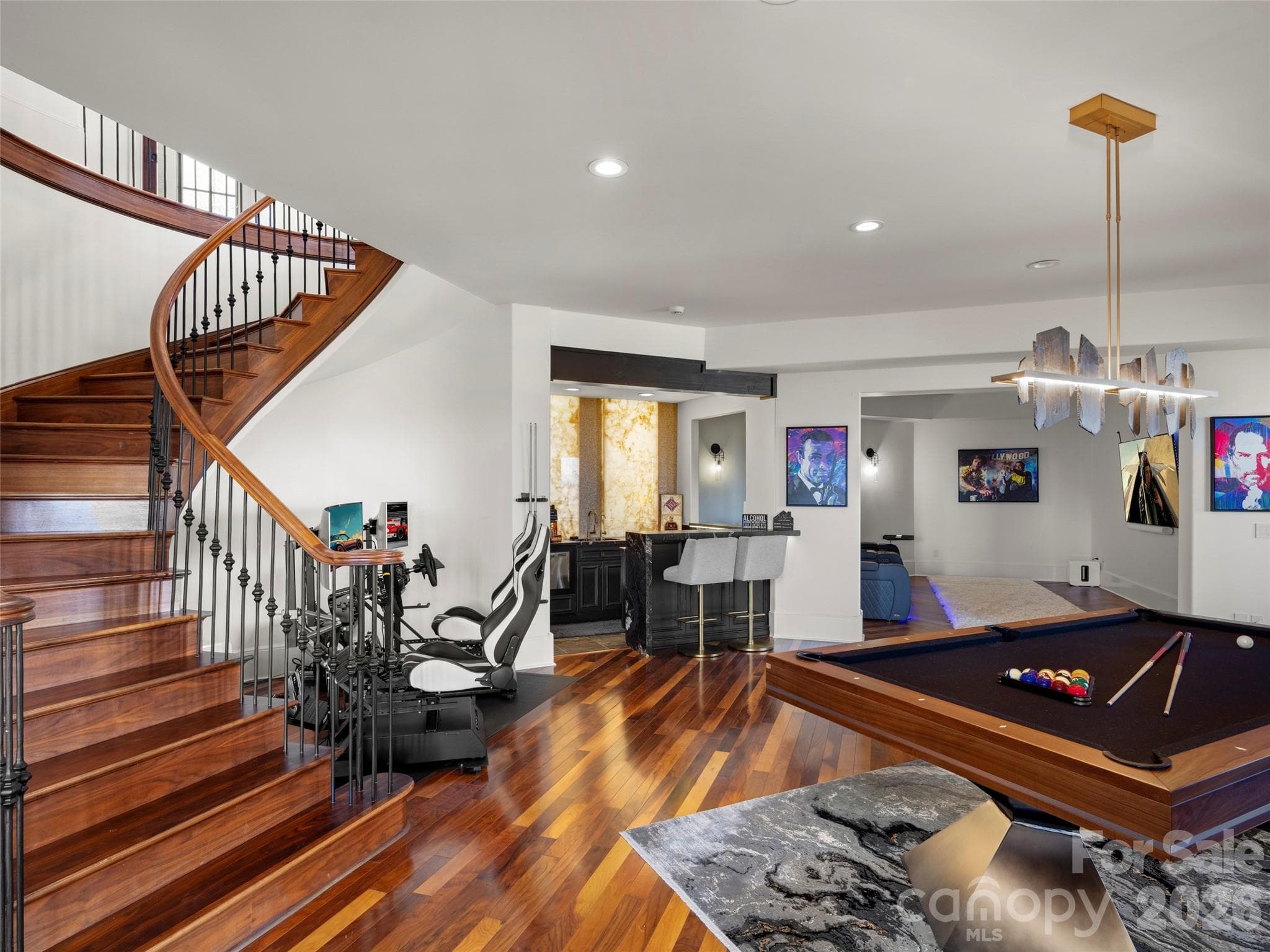 custom spiral hardwood stairs - 47 Ridge Pine Trail, Arden